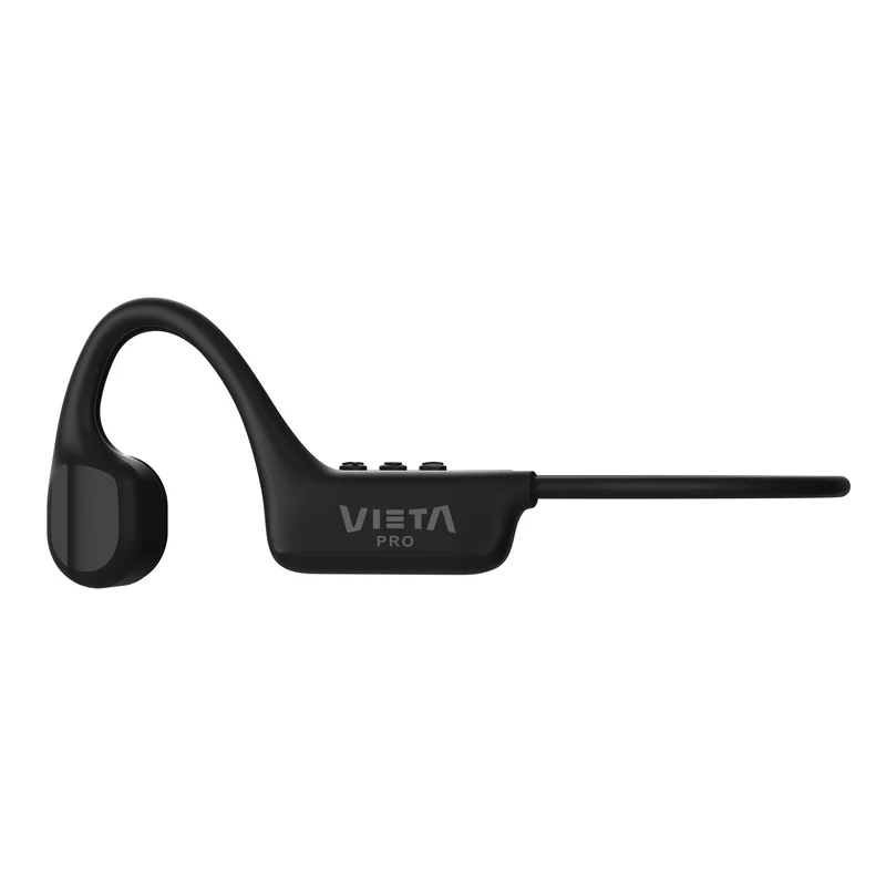 Auriculares negros de diadema con gancho y tres botones.