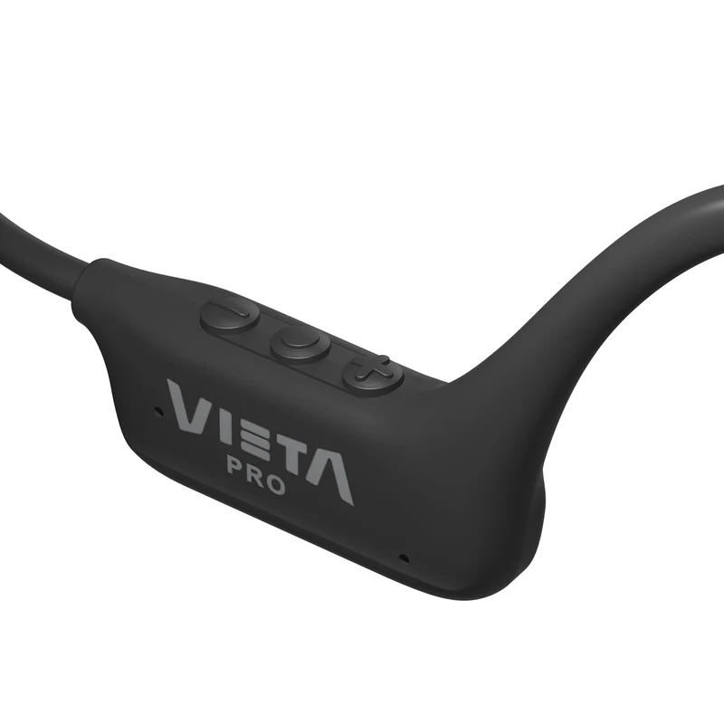 Auricular negro con logo "Vista Pro" y tres botones.