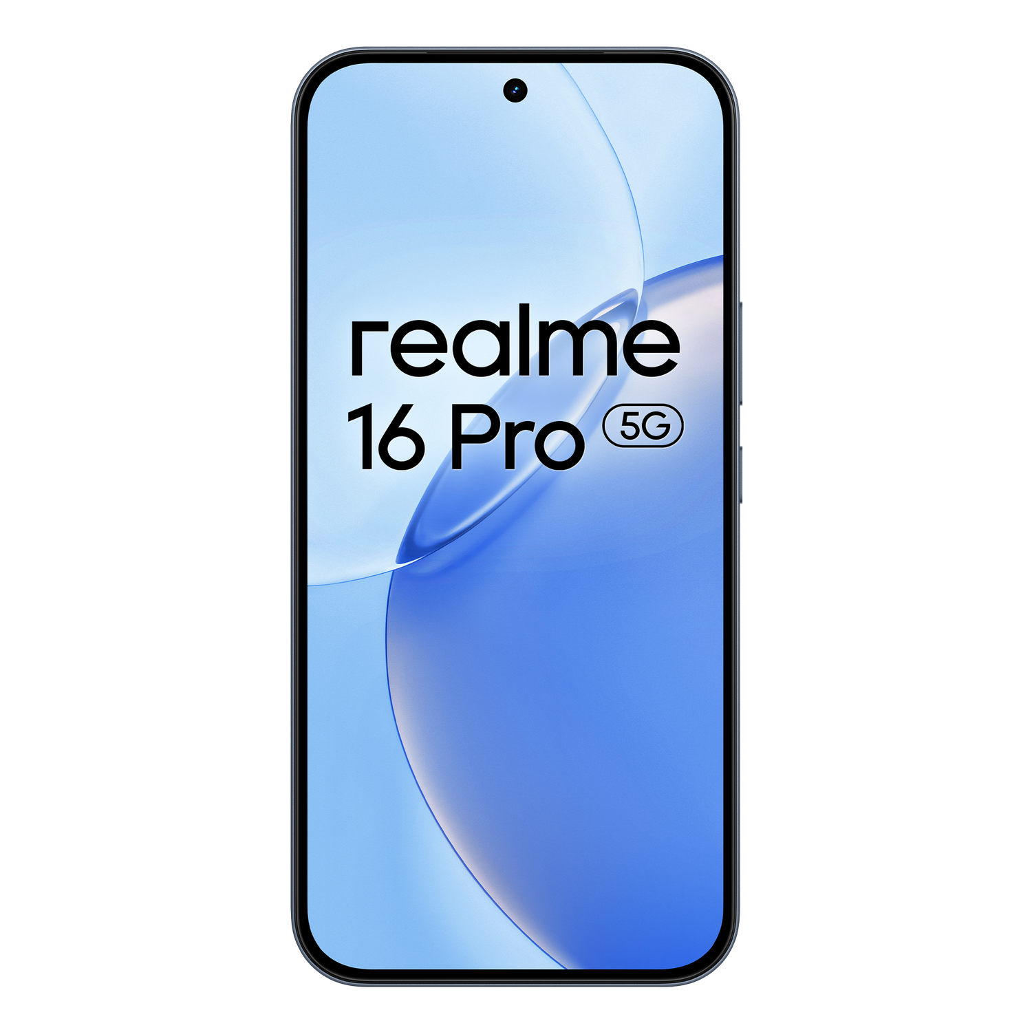 Se muestra un smartphone Realme 16 Pro 5G con fondo azul.