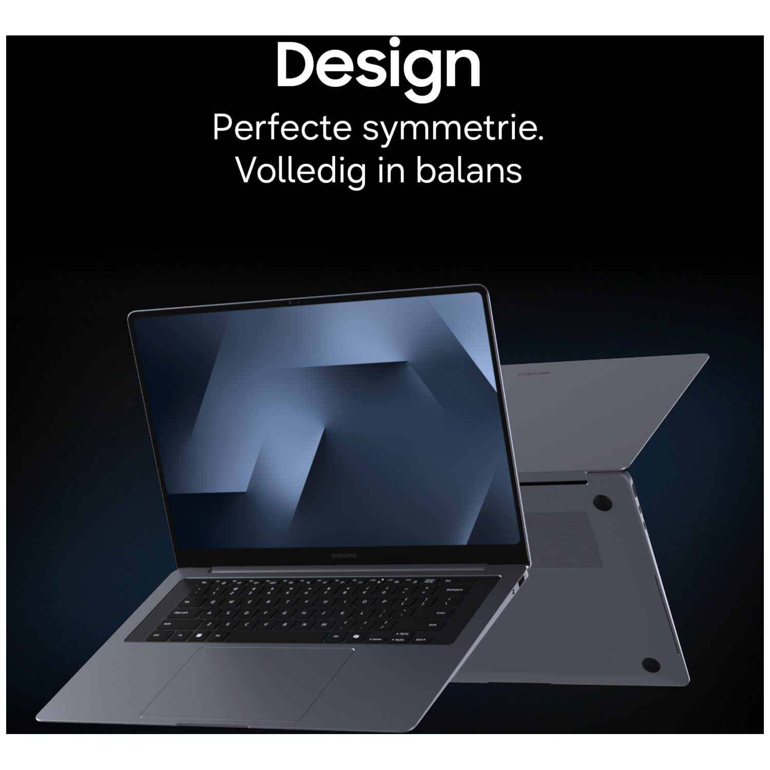 A gray Samsung laptop with a backlit keyboard on a black background.