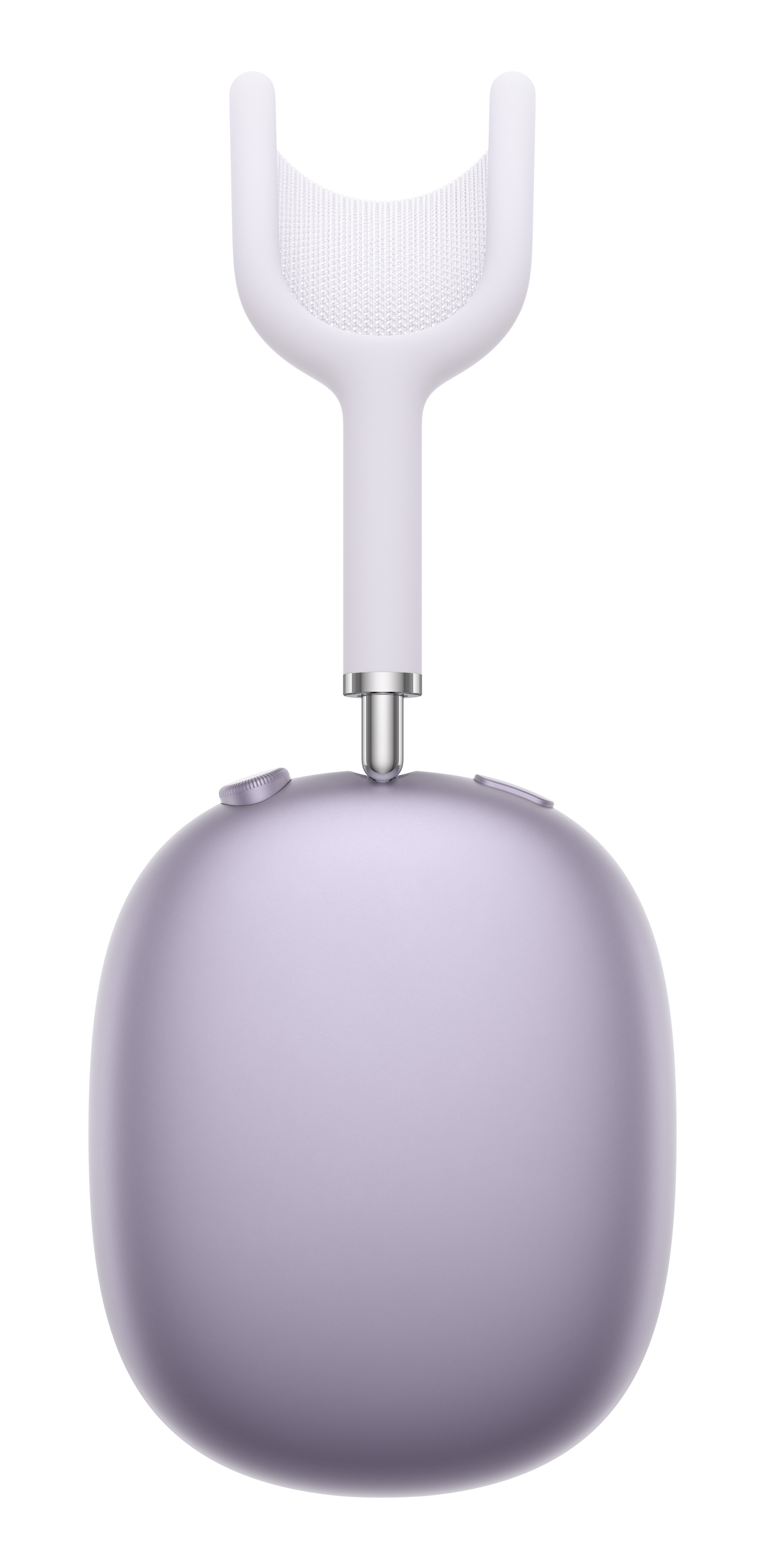 Fioletowe słuchawki z białym pałąkiem i siateczkowym detalem.