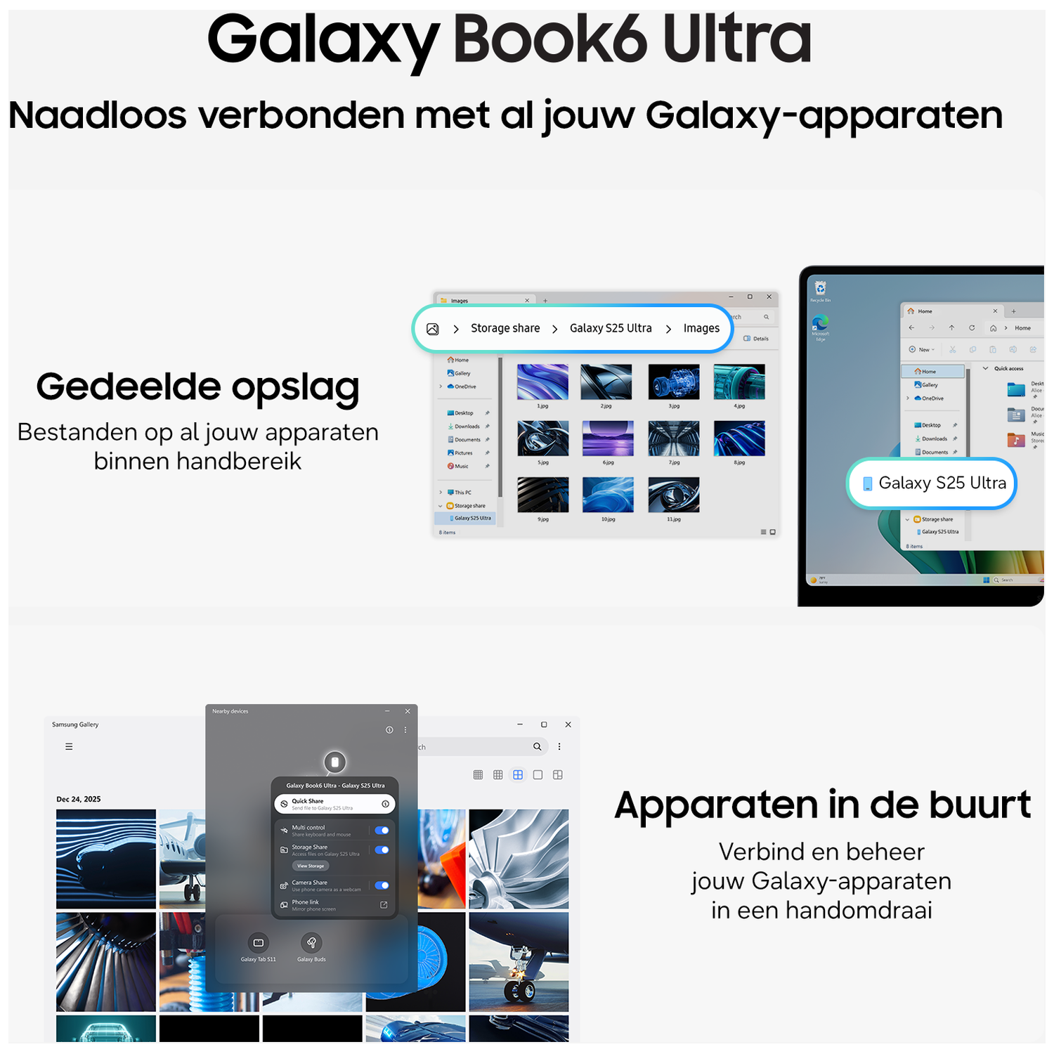 Samsung Galaxy Book6 Ultra showing file sharing and device connection features.