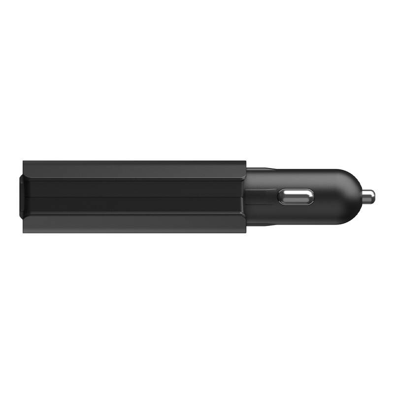 Fekete autós USB adapter bordázott markolattal és fémvégződésekkel.