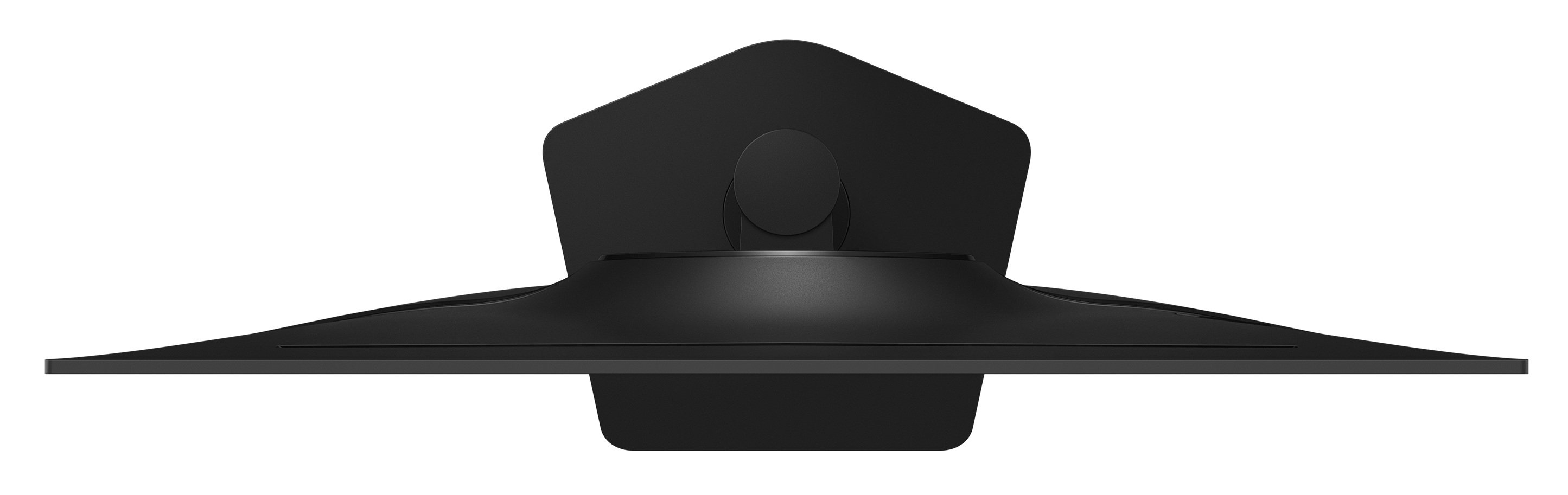 Widok z góry czarnego monitora z podstawą w kształcie serca.