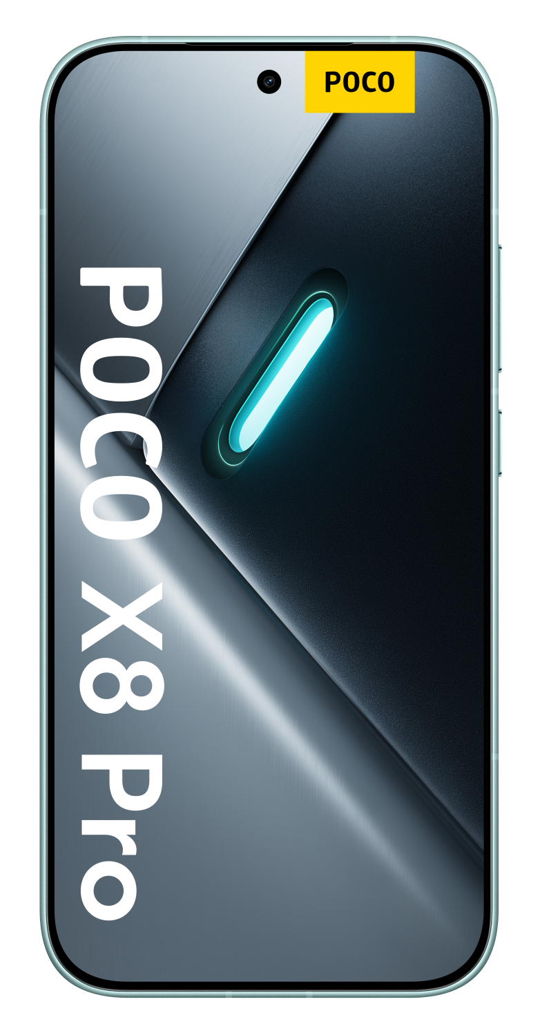 Jasnozielony smartfon z logo POCO i podświetlanym paskiem.