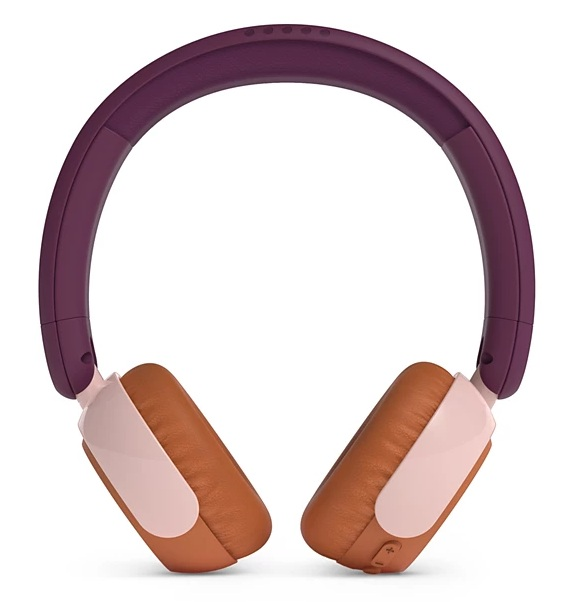 Fioletowy pałąk z różowo-brązowymi nausznikami. Ujęcie studyjne.