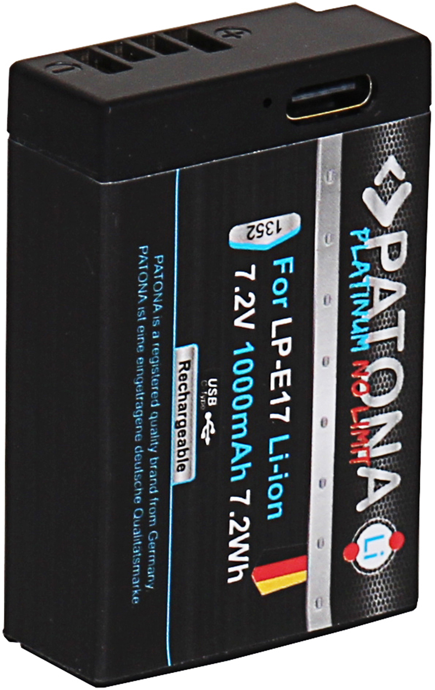 Schwarzer Akku für LP-E17 Li-ion, 7.2V 1000mAh, wiederaufladbar.