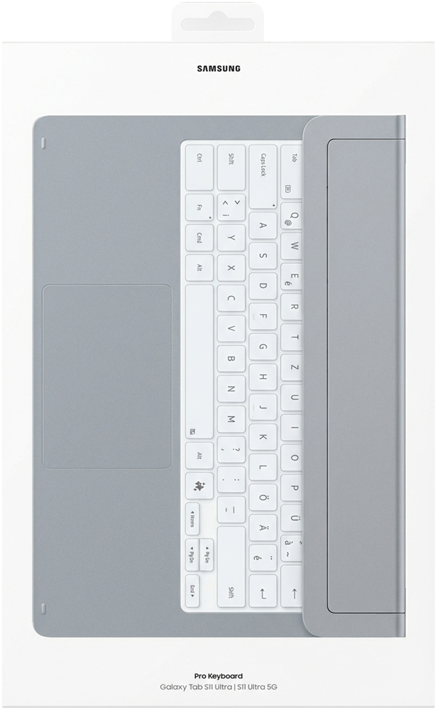 Clavier Samsung Pro pour Galaxy Tab S11 Ultra. Gris, avec touches blanches.