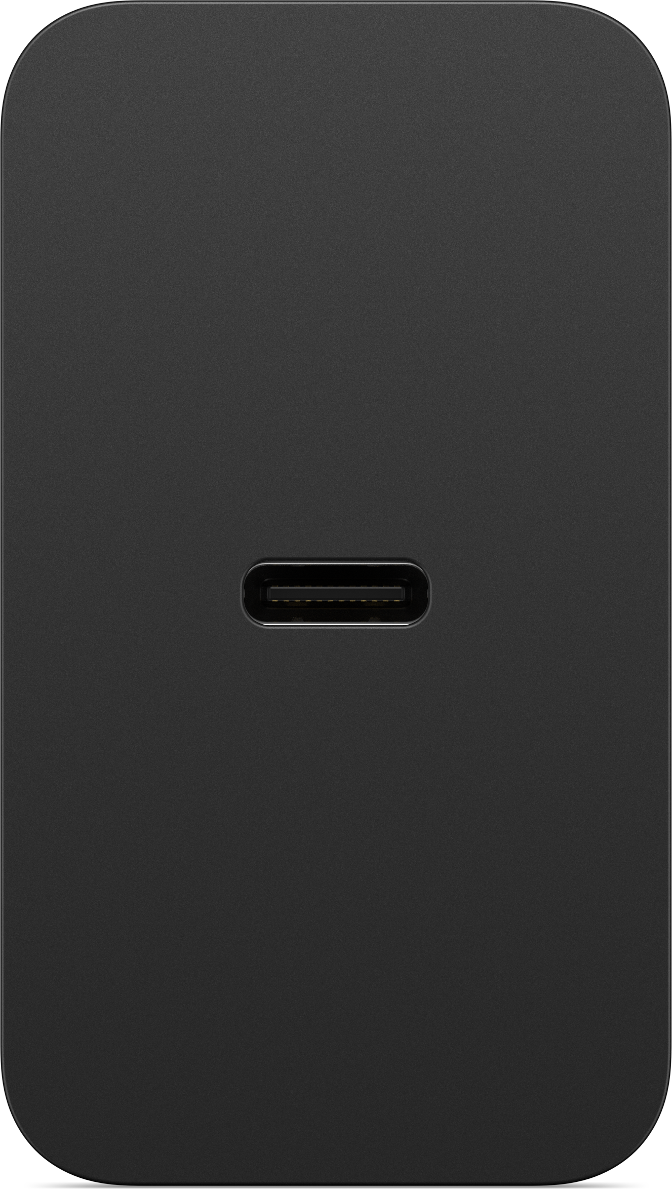 Ein schwarzes USB-C-Anschluss-Detail auf einer texturierten Oberfläche.