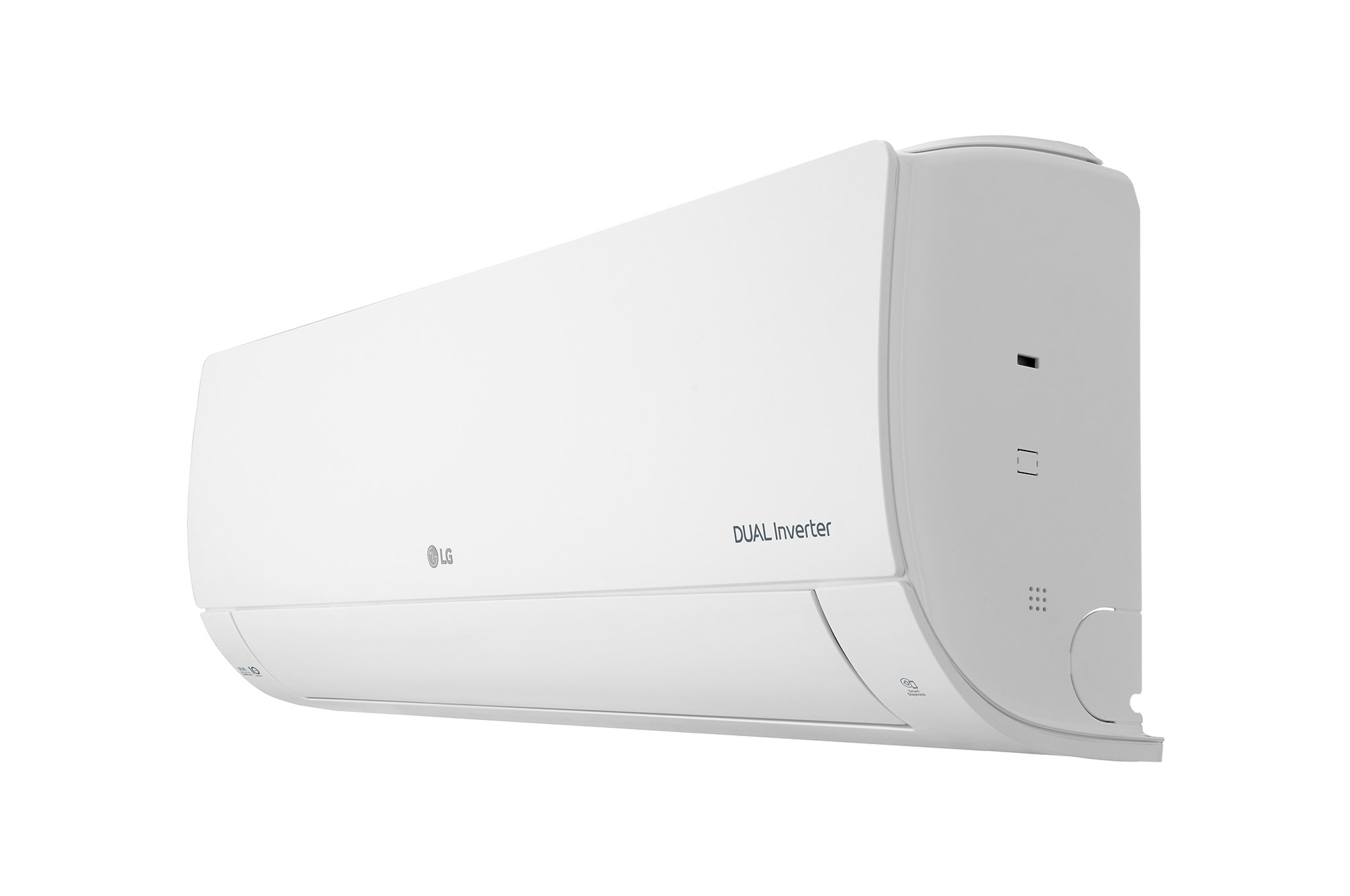 Beyaz bir LG klima ünitesi üzerinde 'Dual Inverter' yazısı.