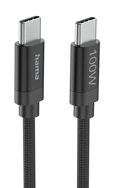 Dwa czarne kable USB-C ze srebrnymi złączami na białym tle.