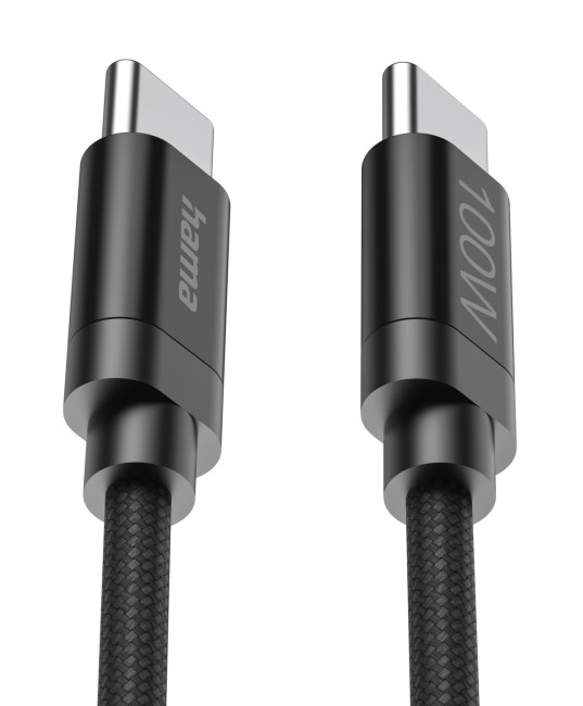 Dwa czarne kable USB-C ze srebrnymi złączami, na białym tle.