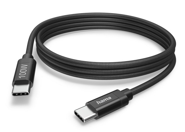 Czarny kabel USB-C z oznaczeniem 100W i logo Hama.
