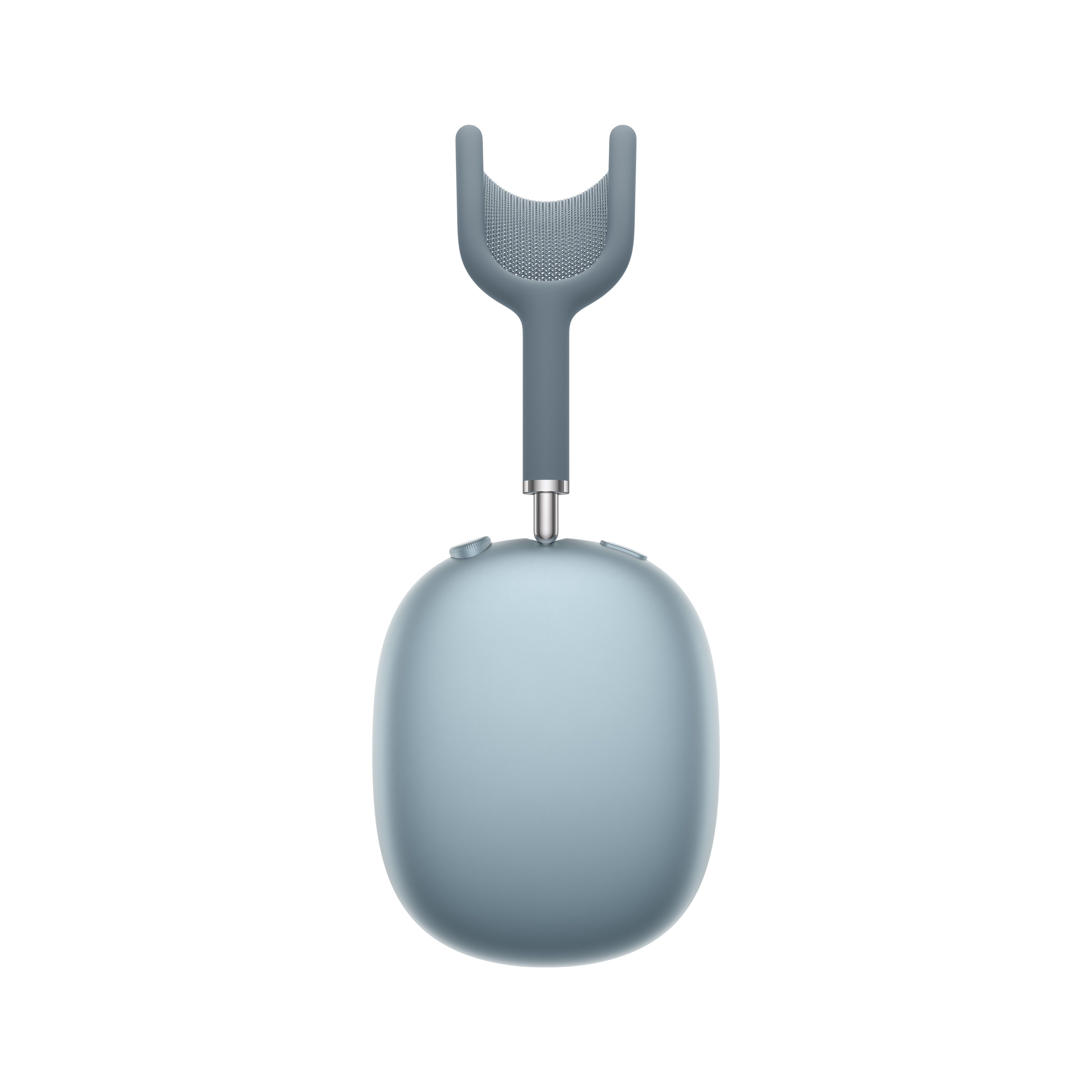 Un casque bleu avec un arceau et une oreillette.