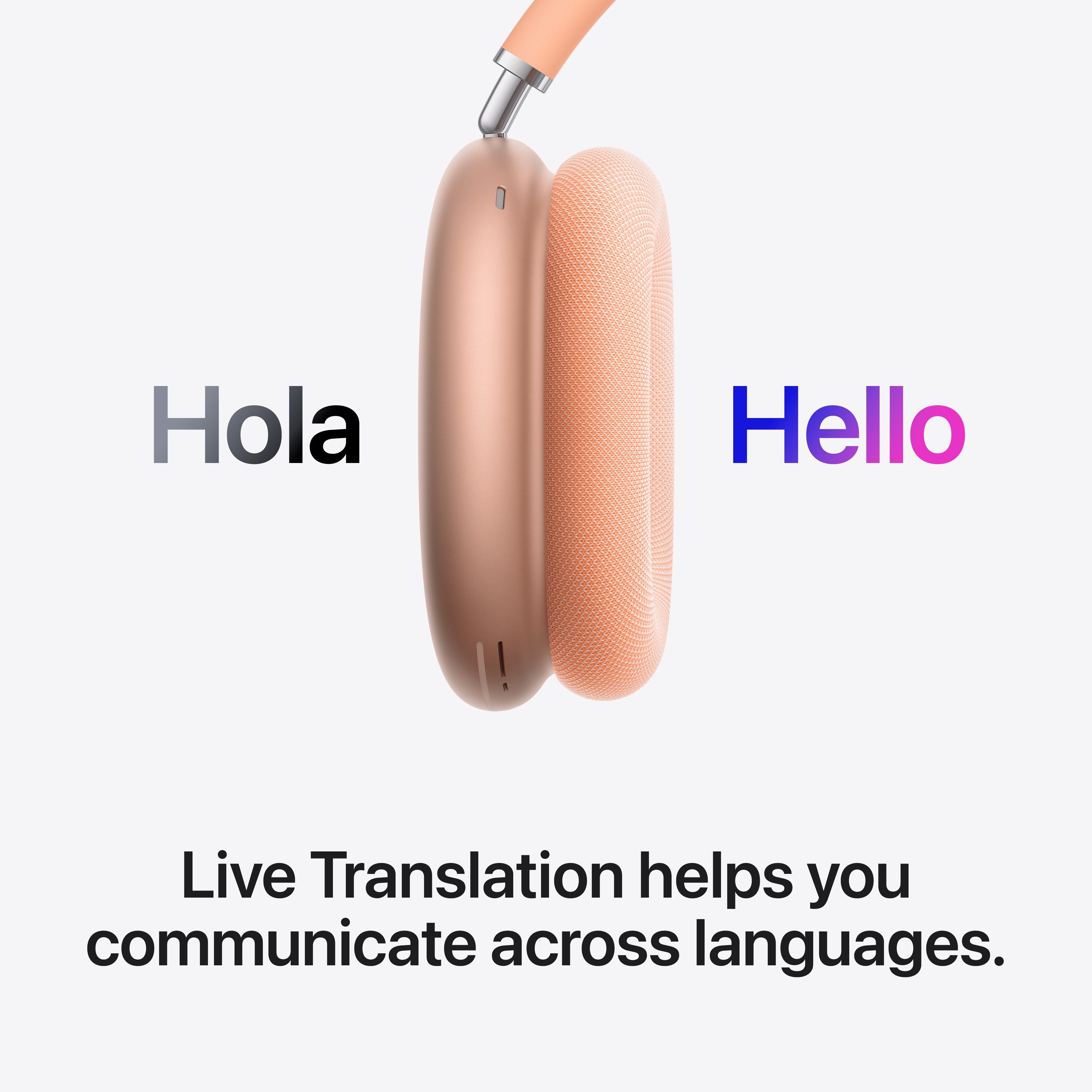 Kopfhörer mit "Hola" und "Hello" auf Englisch. Live-Übersetzung.