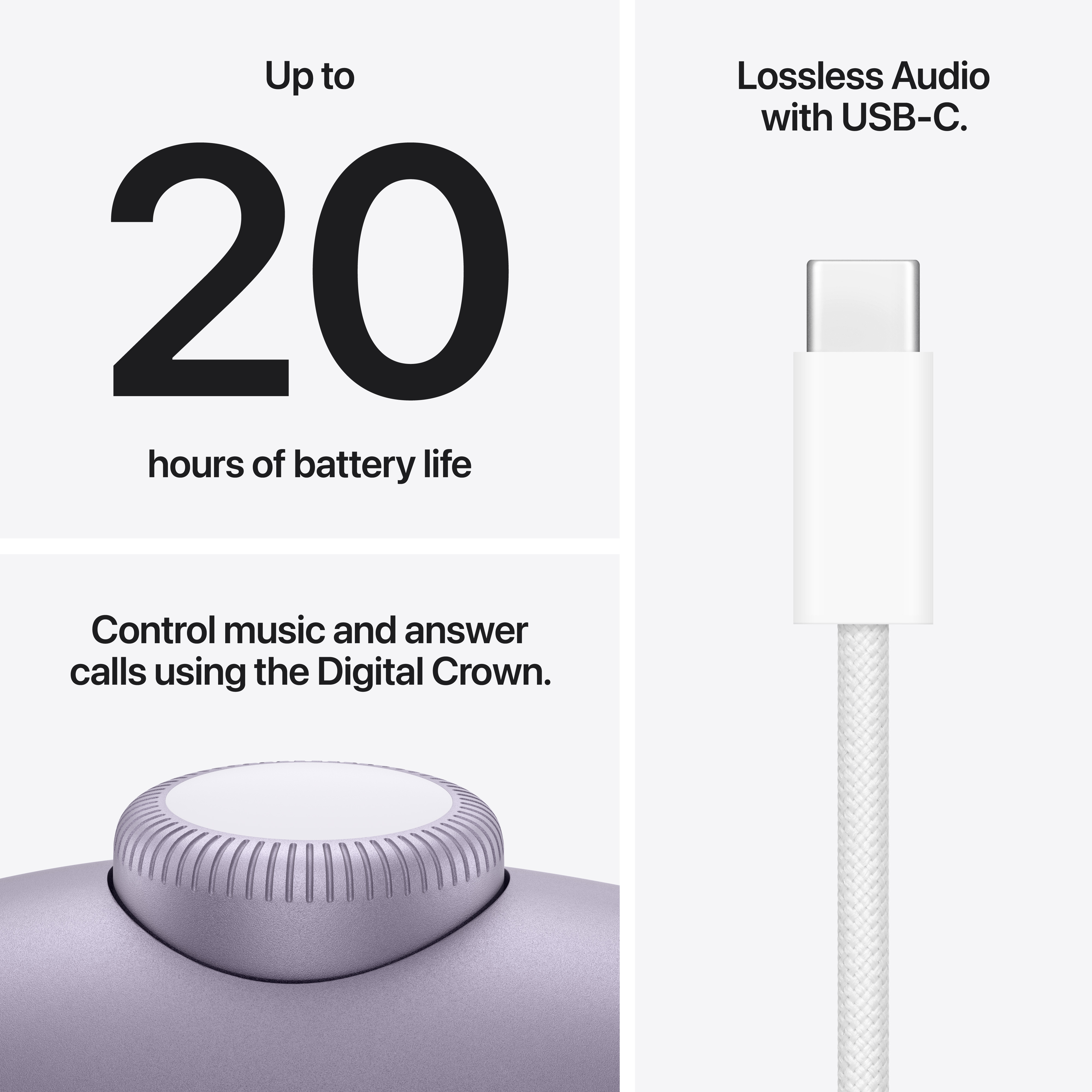 Jusqu'à 20h d'autonomie, audio sans perte avec USB-C.