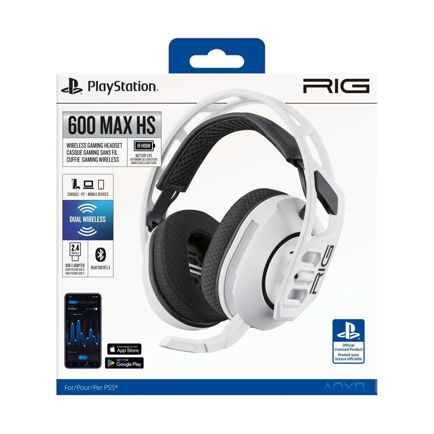 Cuffie da gaming RIG 600 MAX HS bianche con microfono, licenza PlayStation.