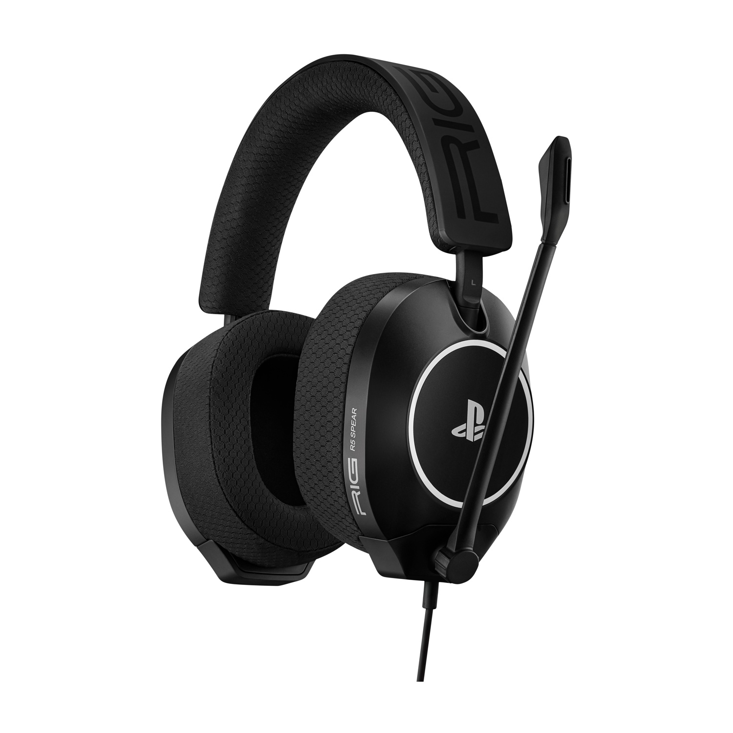 Cuffie da gaming nere con microfono e logo PlayStation.
