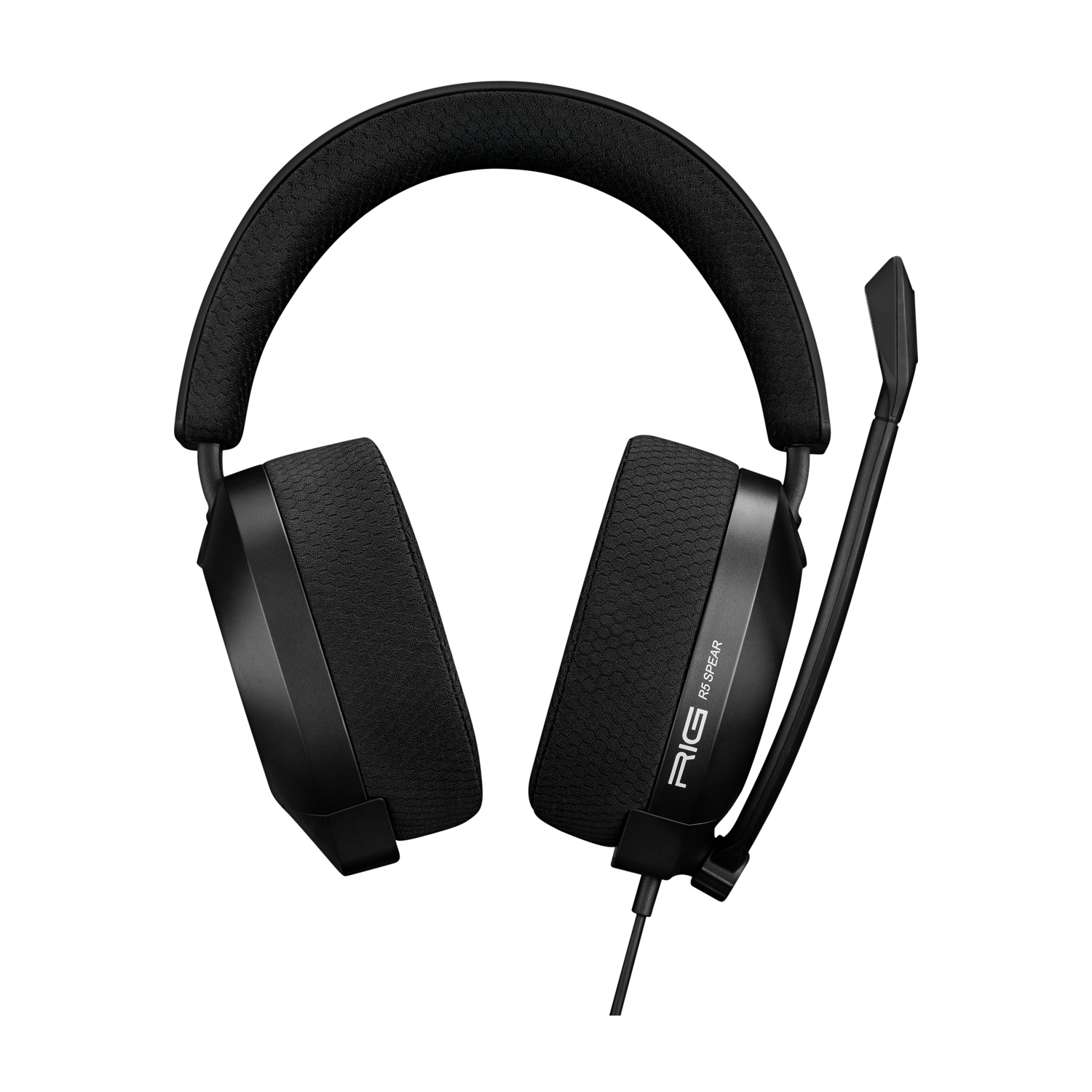 Cuffie da gaming nere con microfono e archetto imbottito.