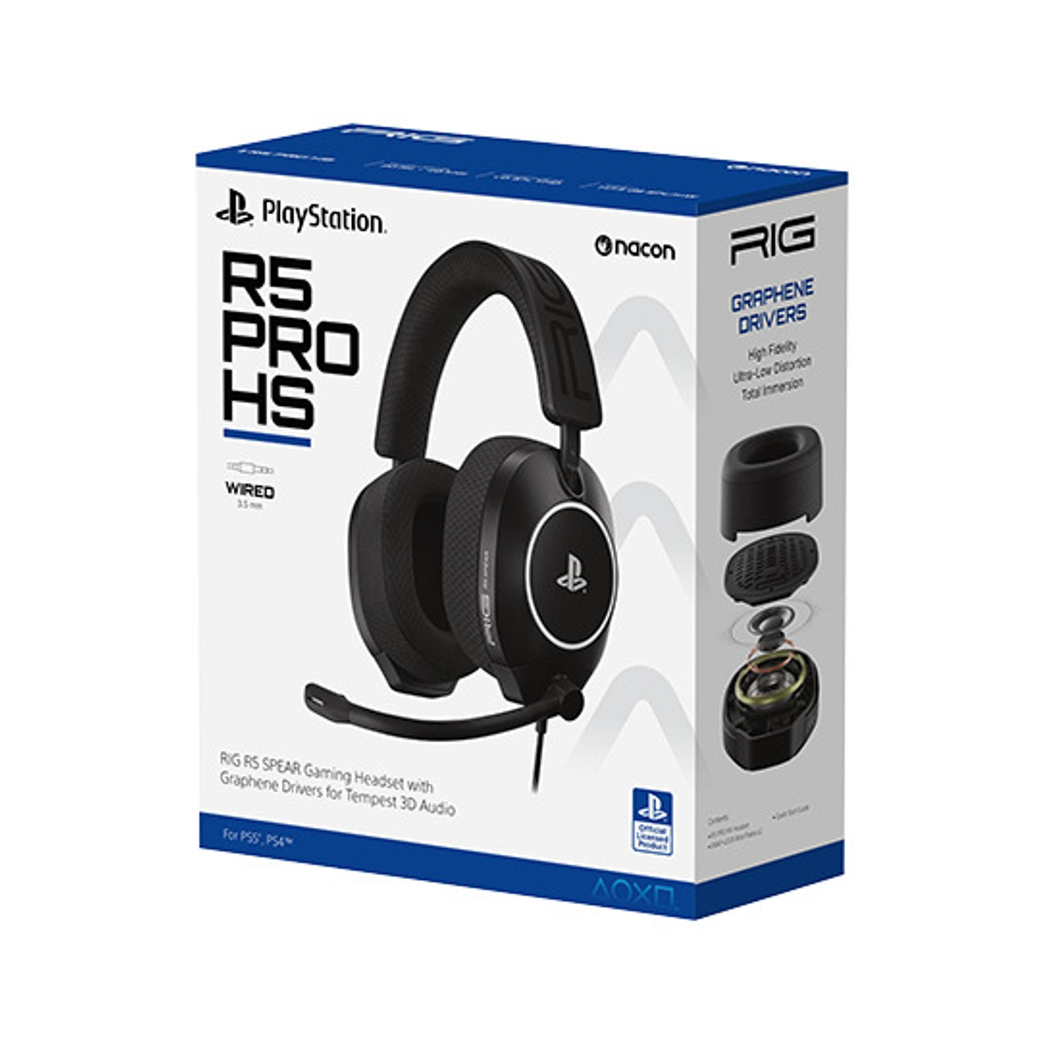 Scatola per cuffie da gaming cablate RIG RS PRO HS PlayStation con grafica dettagliata.