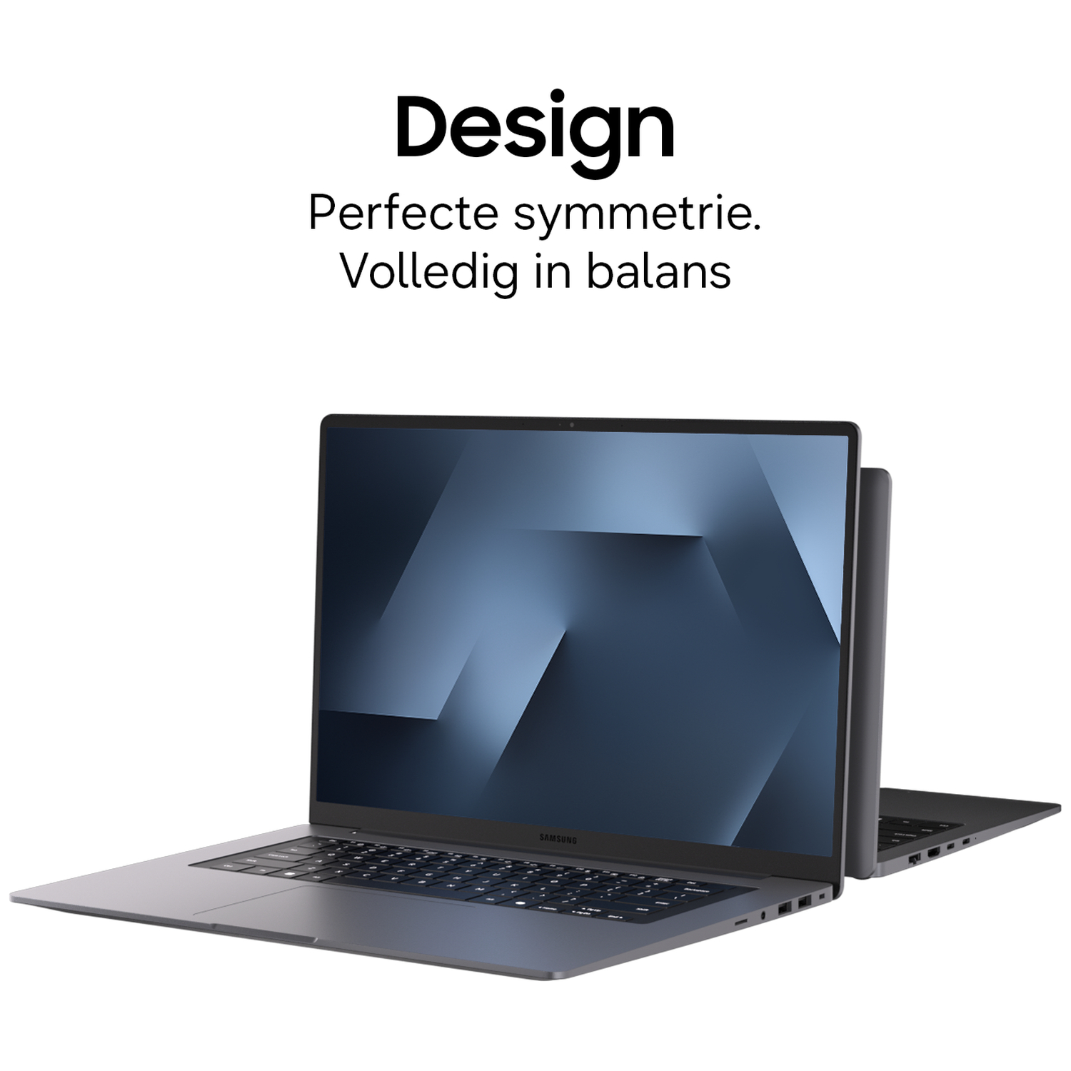 Twee Samsung laptops naast elkaar, de ene open, de andere gesloten.