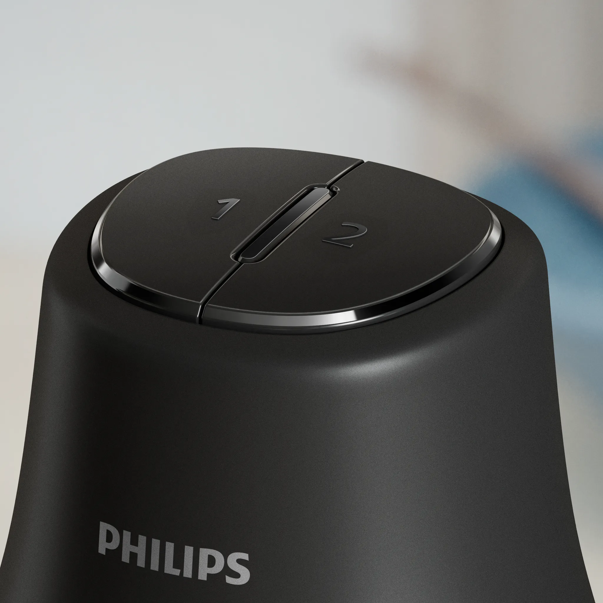 Fekete Philips turmixgép 1-es és 2-es számmal a kezelőpanelen.