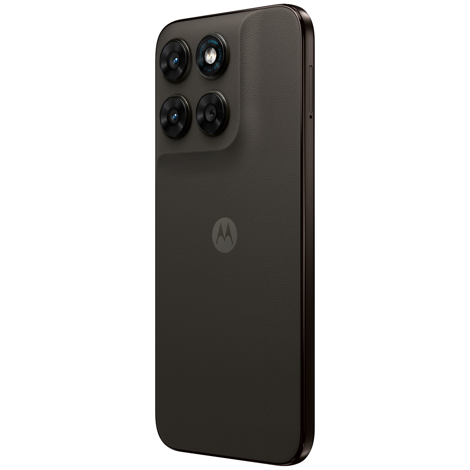 Dark grey smartphone with four cameras and a Motorola logo on the back.