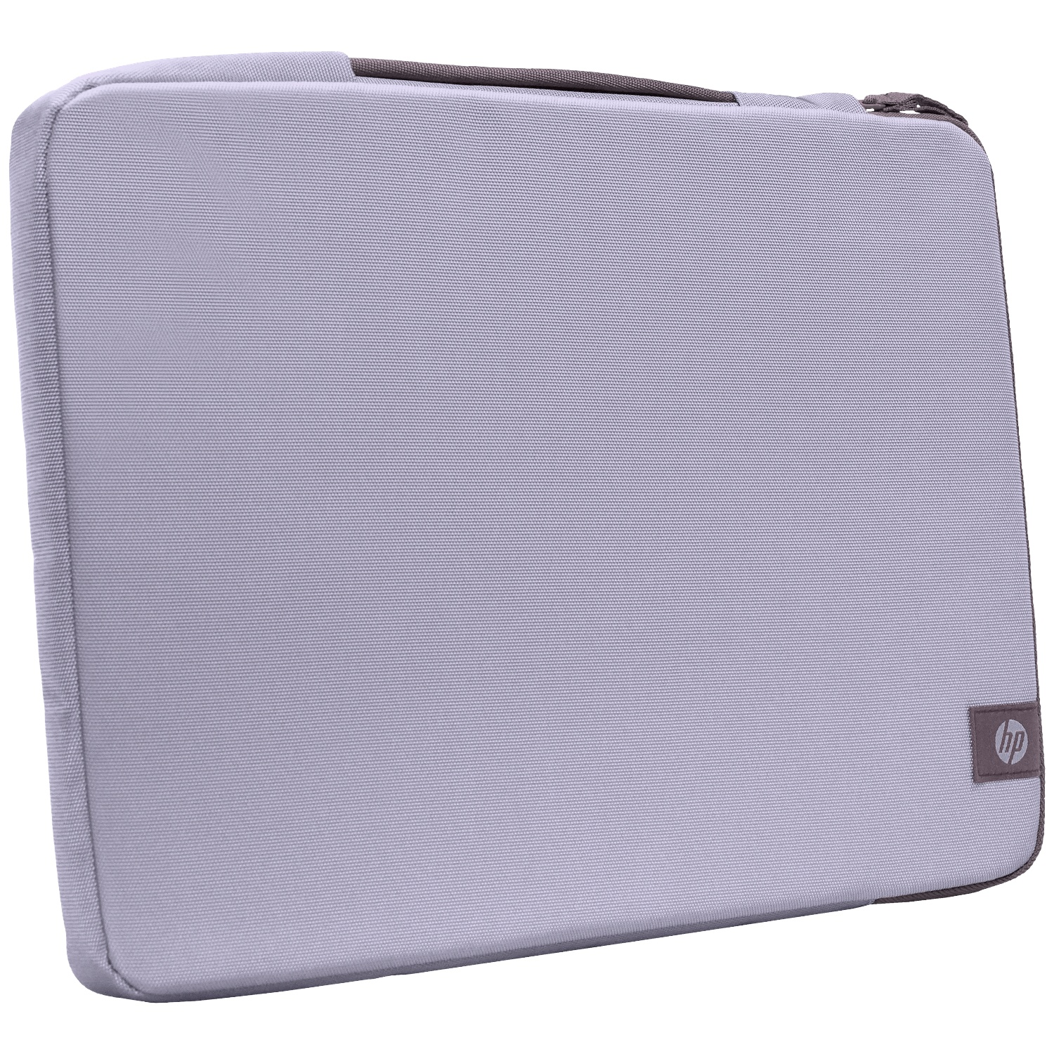 Grijze HP laptoptas met rits en handvat.