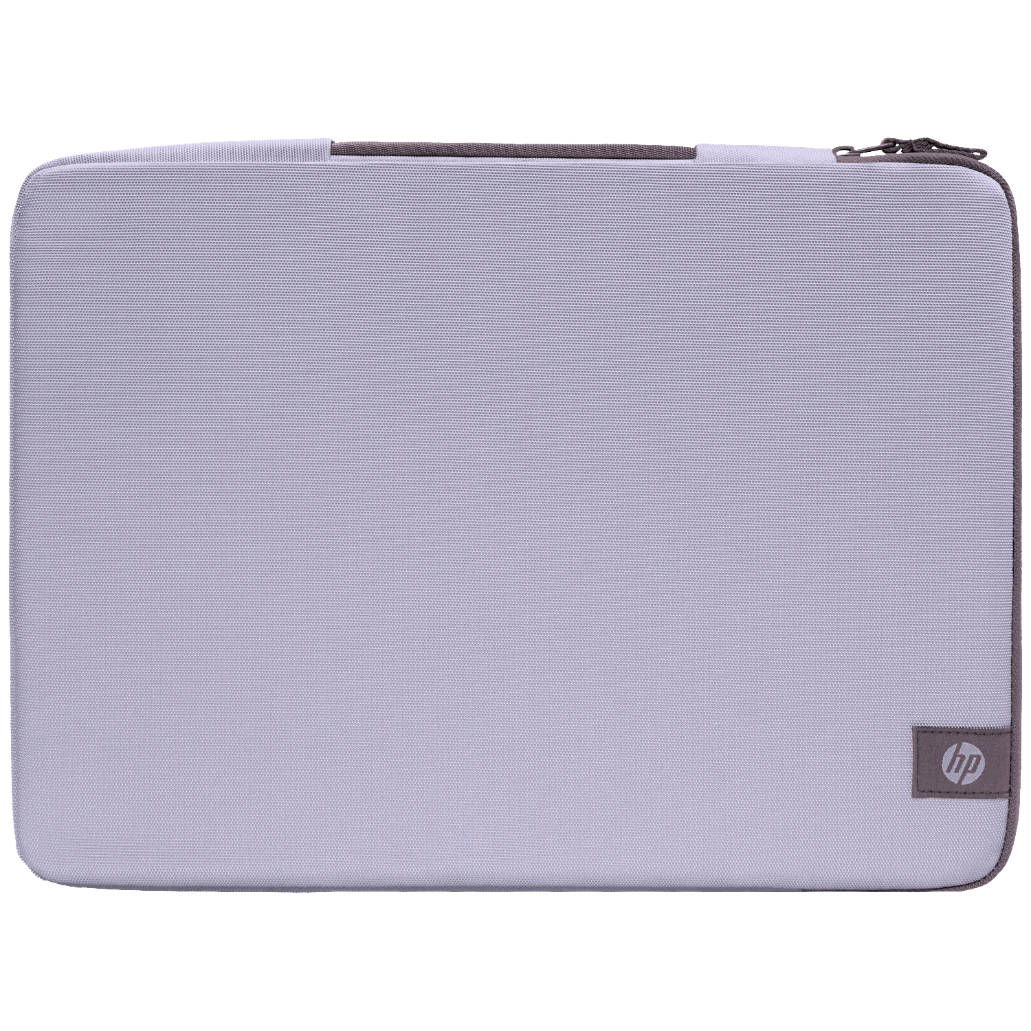 Grijze laptoptas met HP-logo en ritssluiting aan de bovenkant.