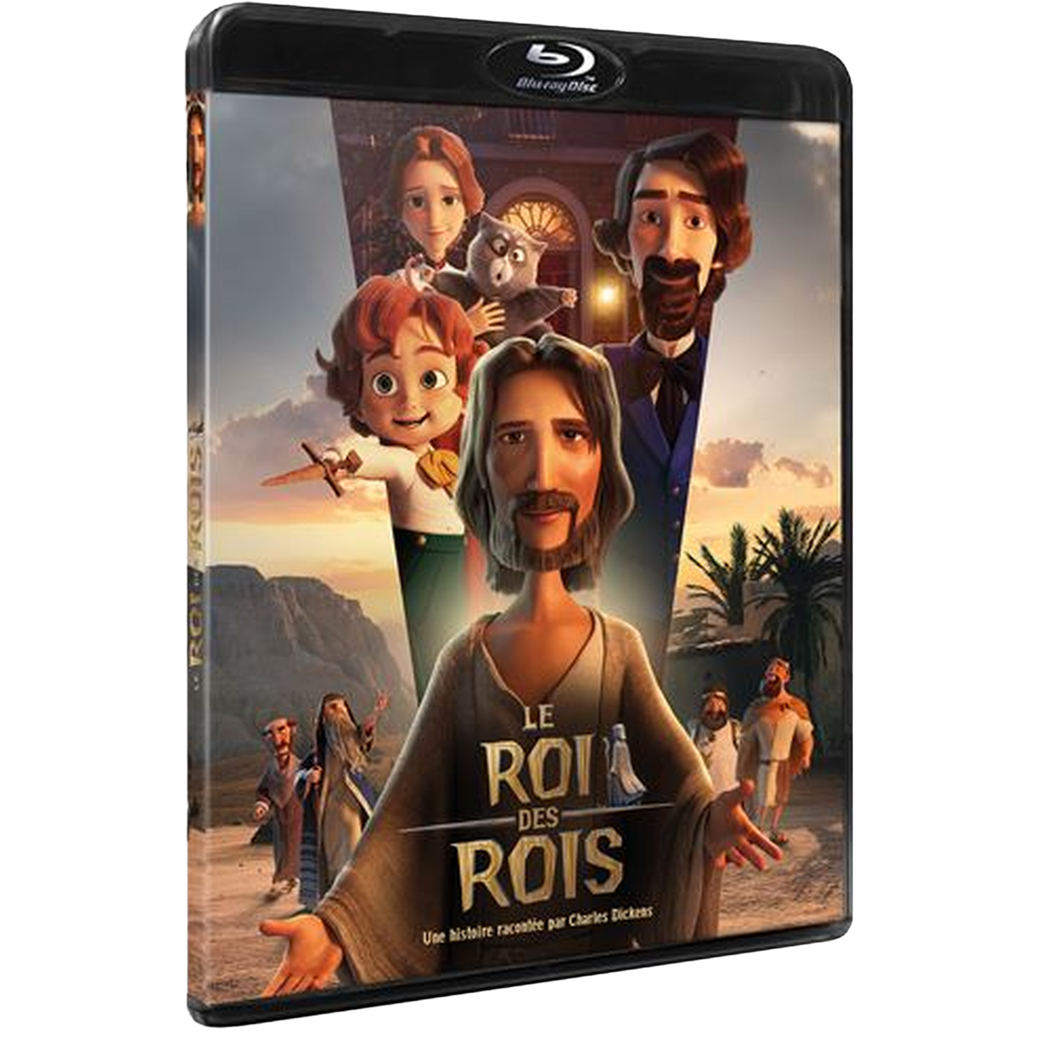 De cover toont een geanimeerde familie voor een woestijnlandschap.