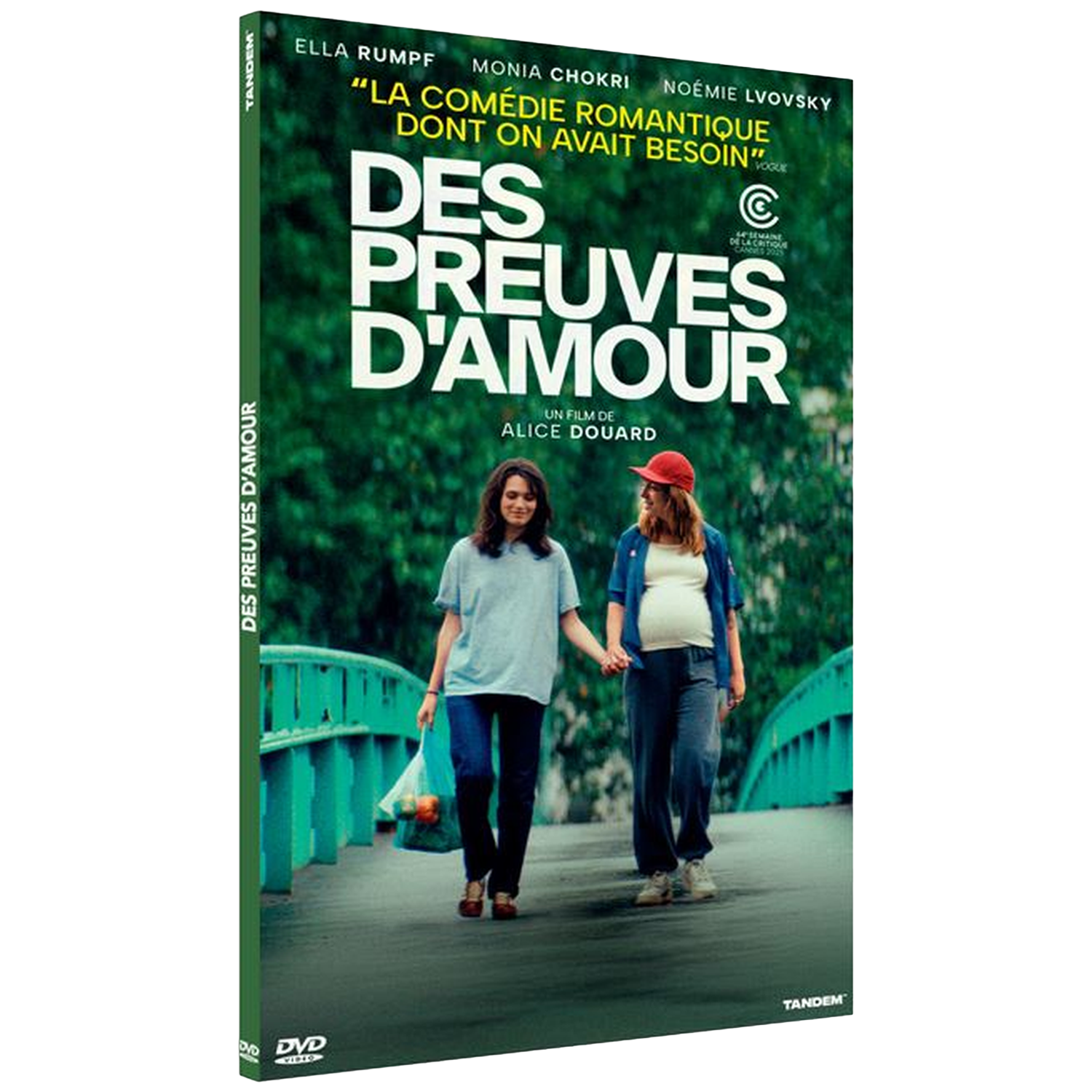 Deux femmes marchent sur un pont, l'une est enceinte. Affiche de film.