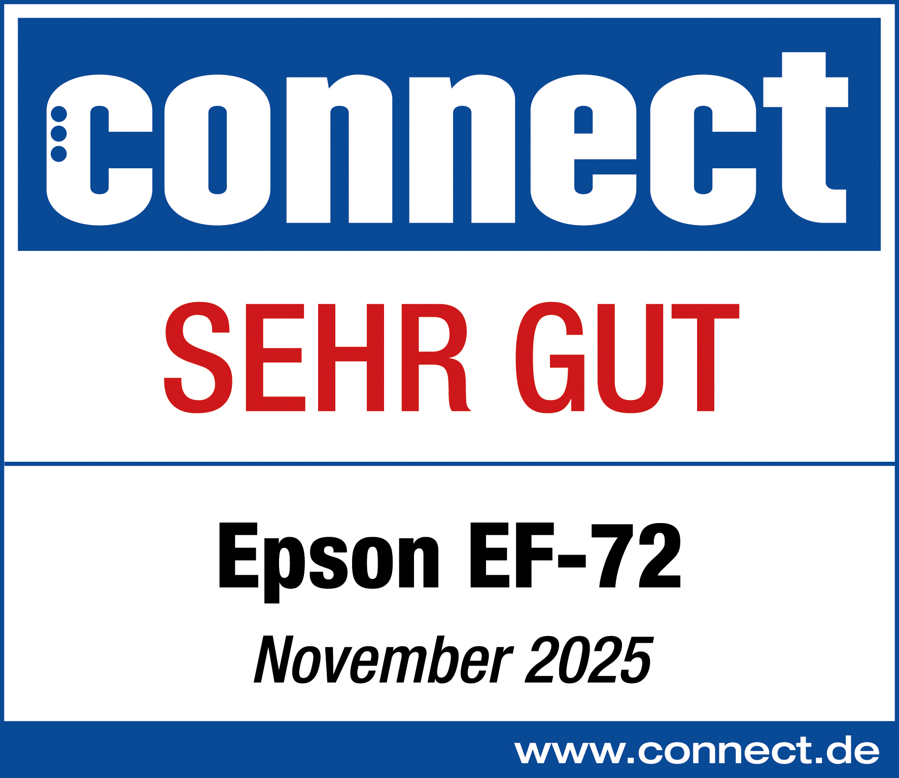 Connect Logo, SEHR GUT, Epson EF-72, November 2025, www.connect.de