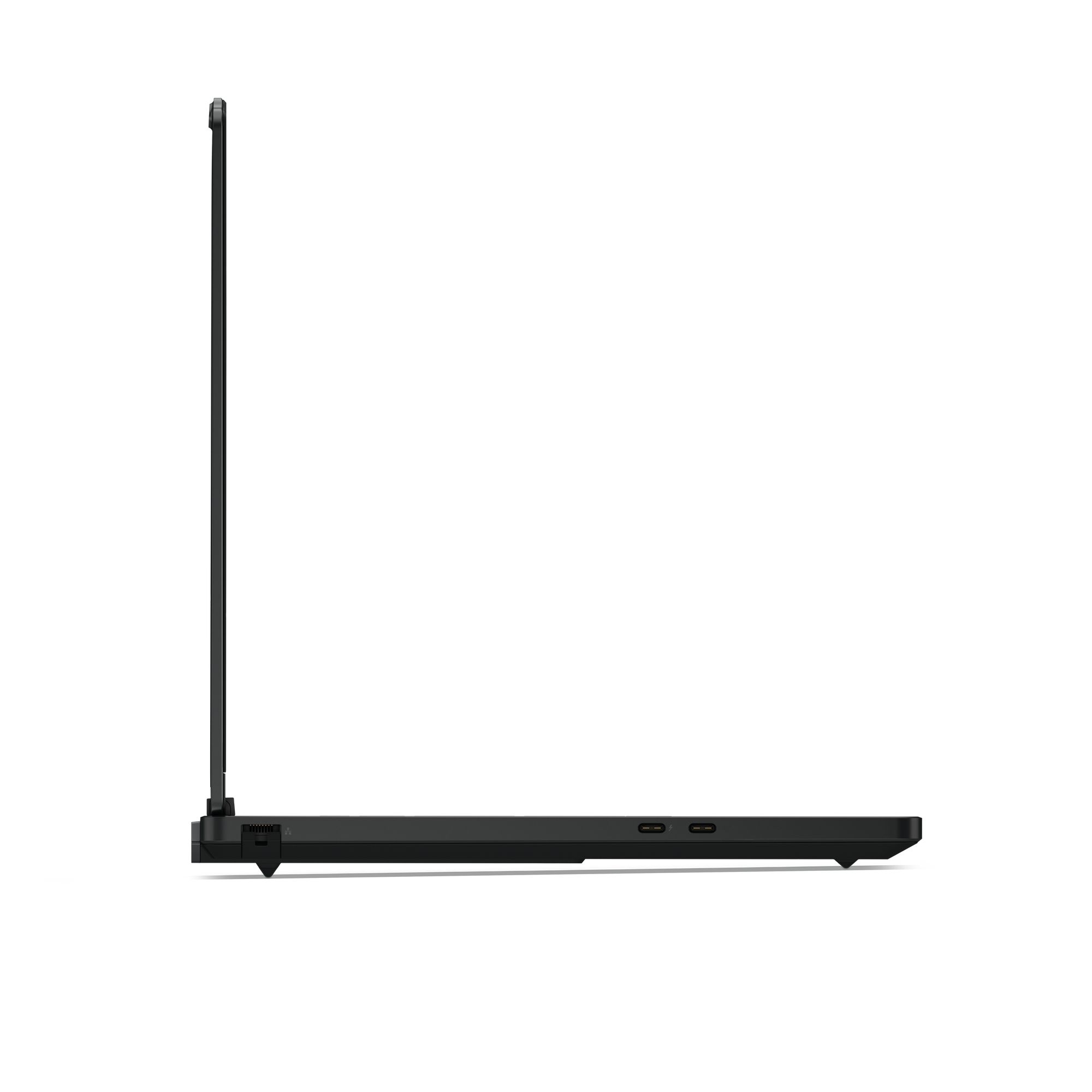 Black laptop in profile view, showing ports on the side.