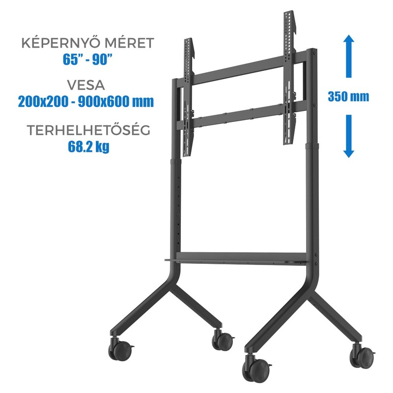 Mobil TV állvány 65-90" képernyőkhöz, VESA 200-900mm, 68.2kg teherbírás.