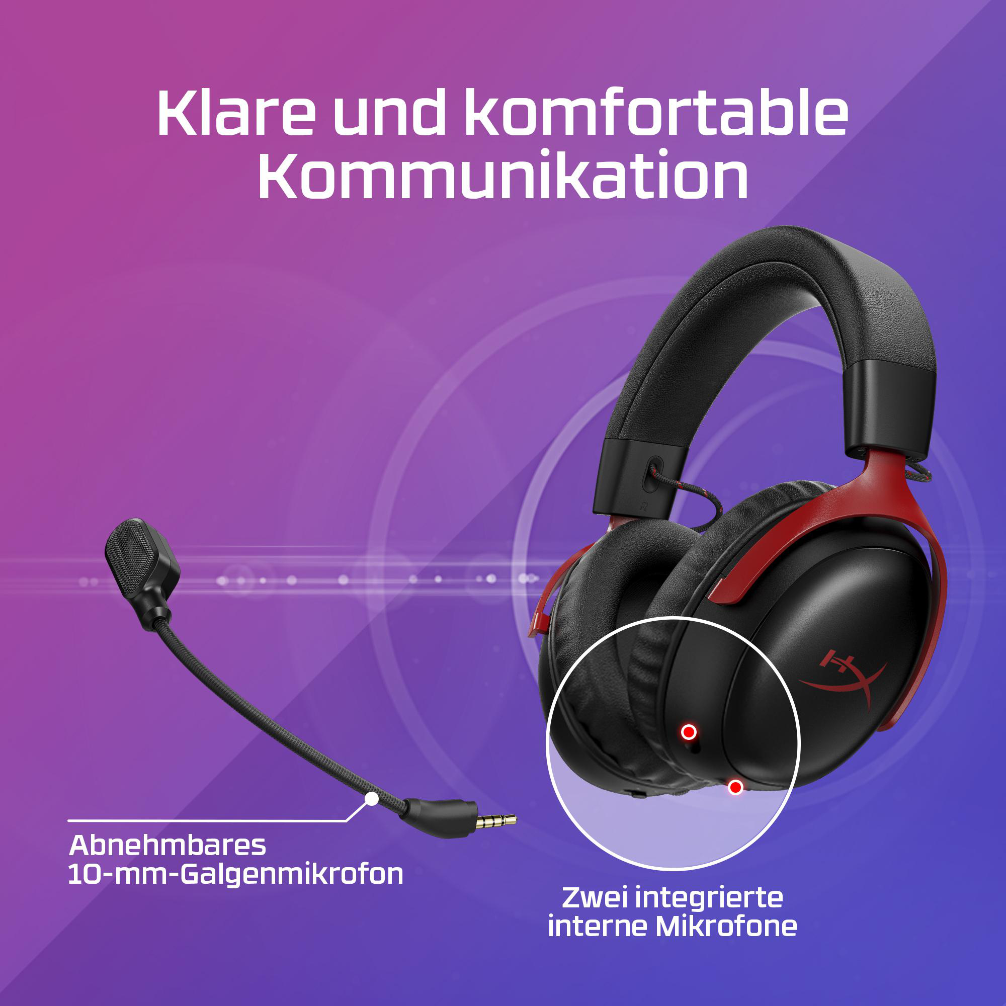 Schwarze Kopfhörer mit rotem Akzent und abnehmbarem Mikrofon.