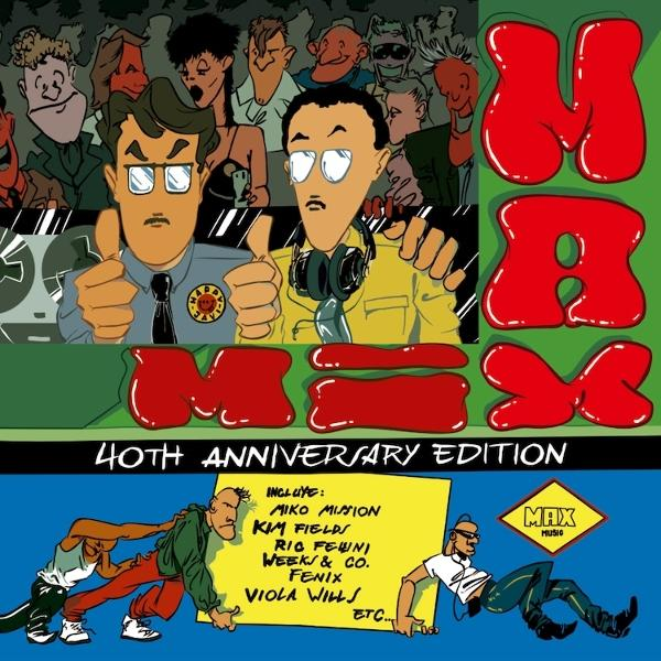 Karikatur-Albumcover mit zwei Männern, die Daumen hoch zeigen, und dem Schriftzug "MAX".