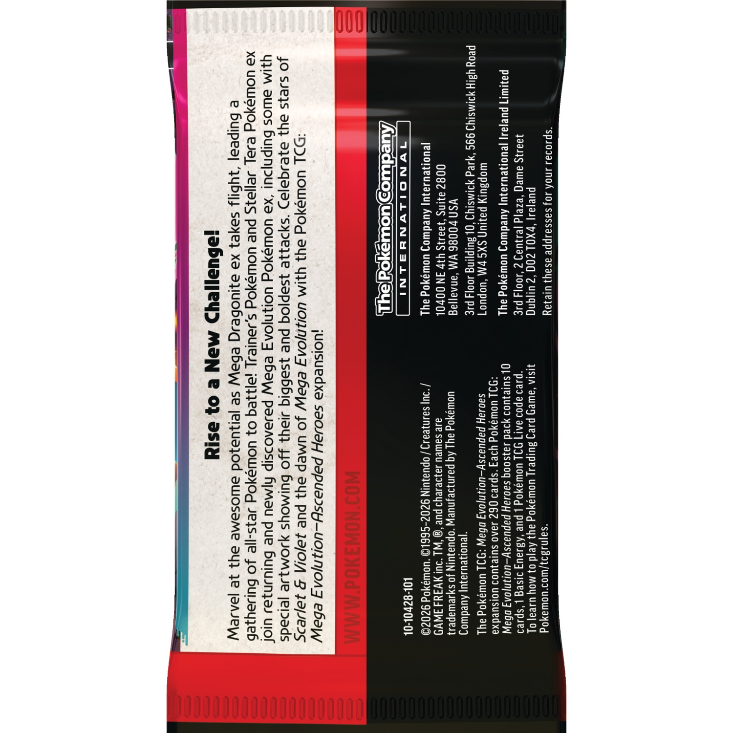 Pokémon TCG: Mega Evolution-Ascended Heroes Booster Pack with text and contact info.