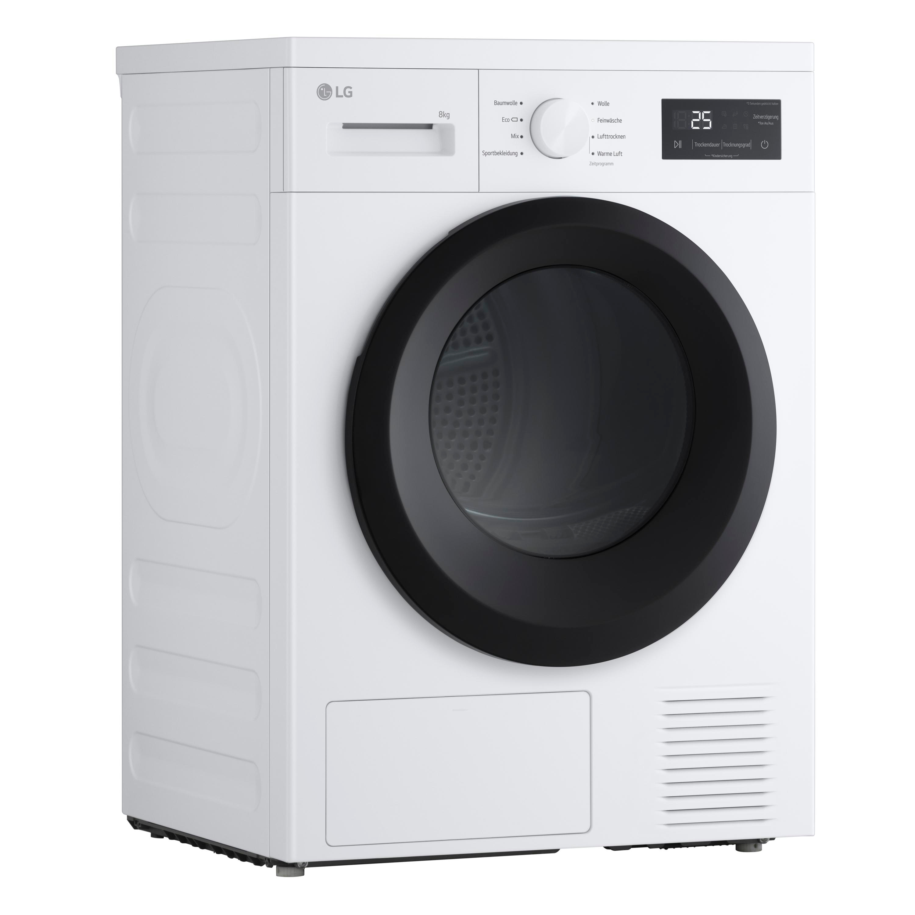 Eine weiße LG Waschmaschine mit schwarzem Bullauge und digitalem Display.
