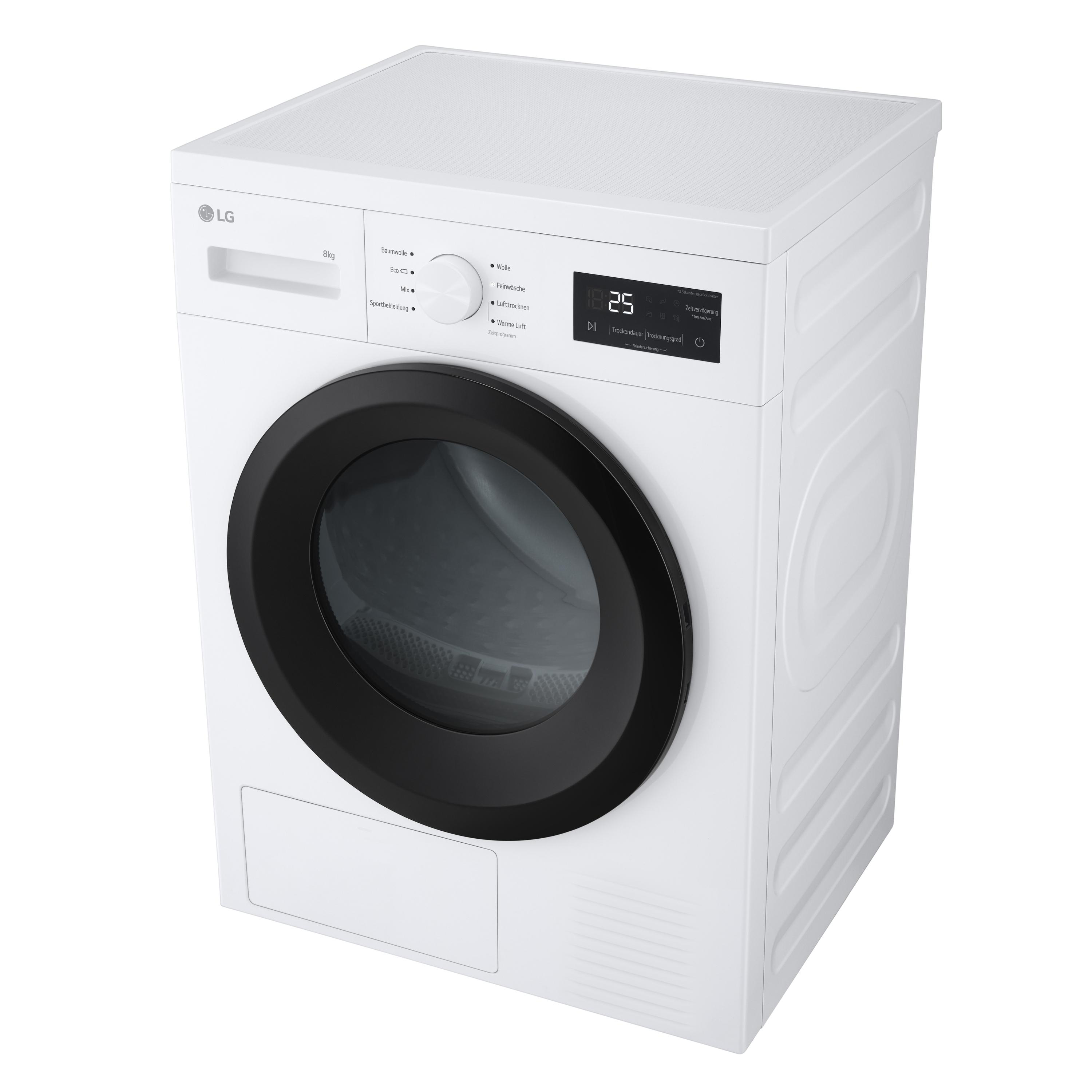 Weiße LG Waschmaschine mit schwarzer Tür und digitalem Display.