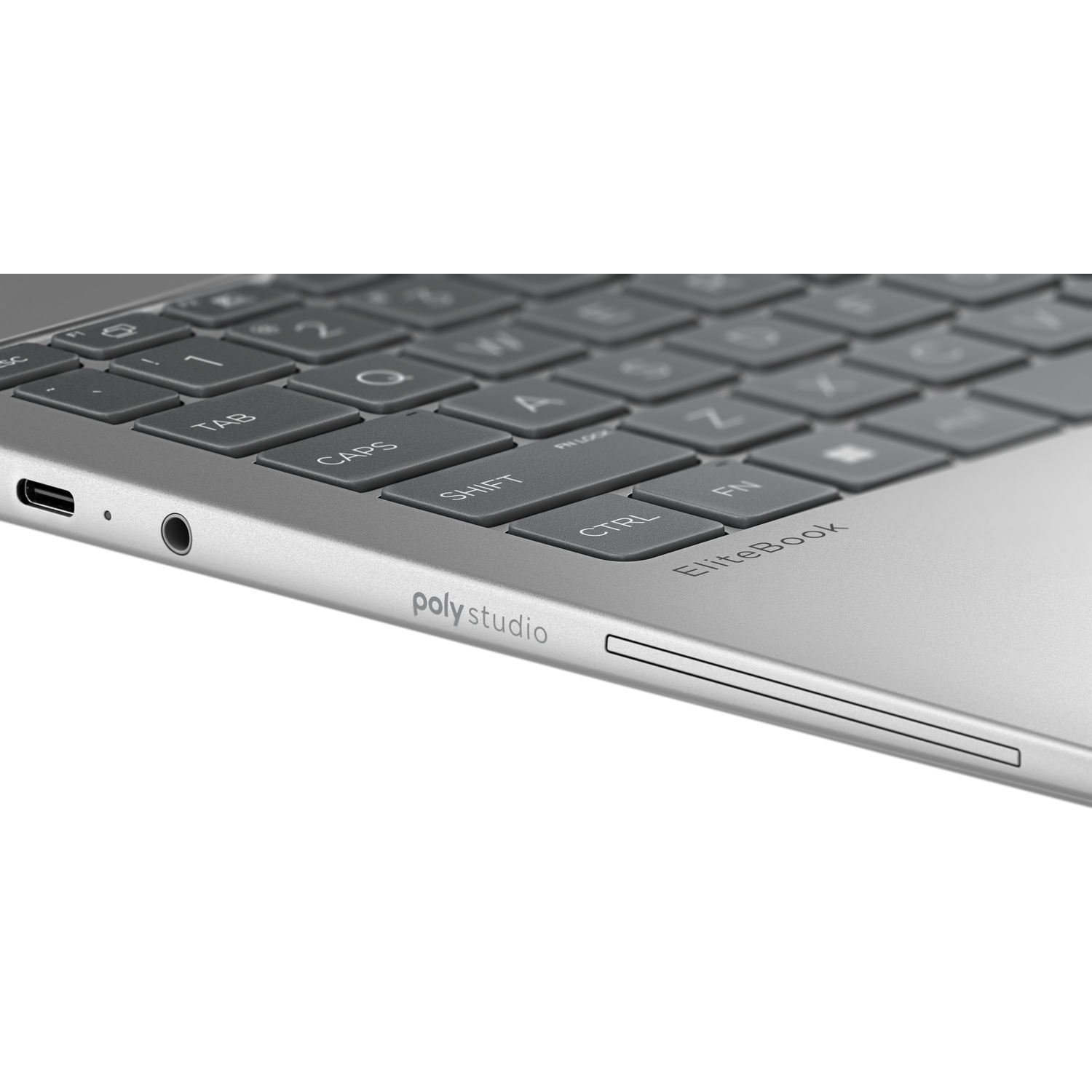 Close-up of a silver laptop keyboard with 