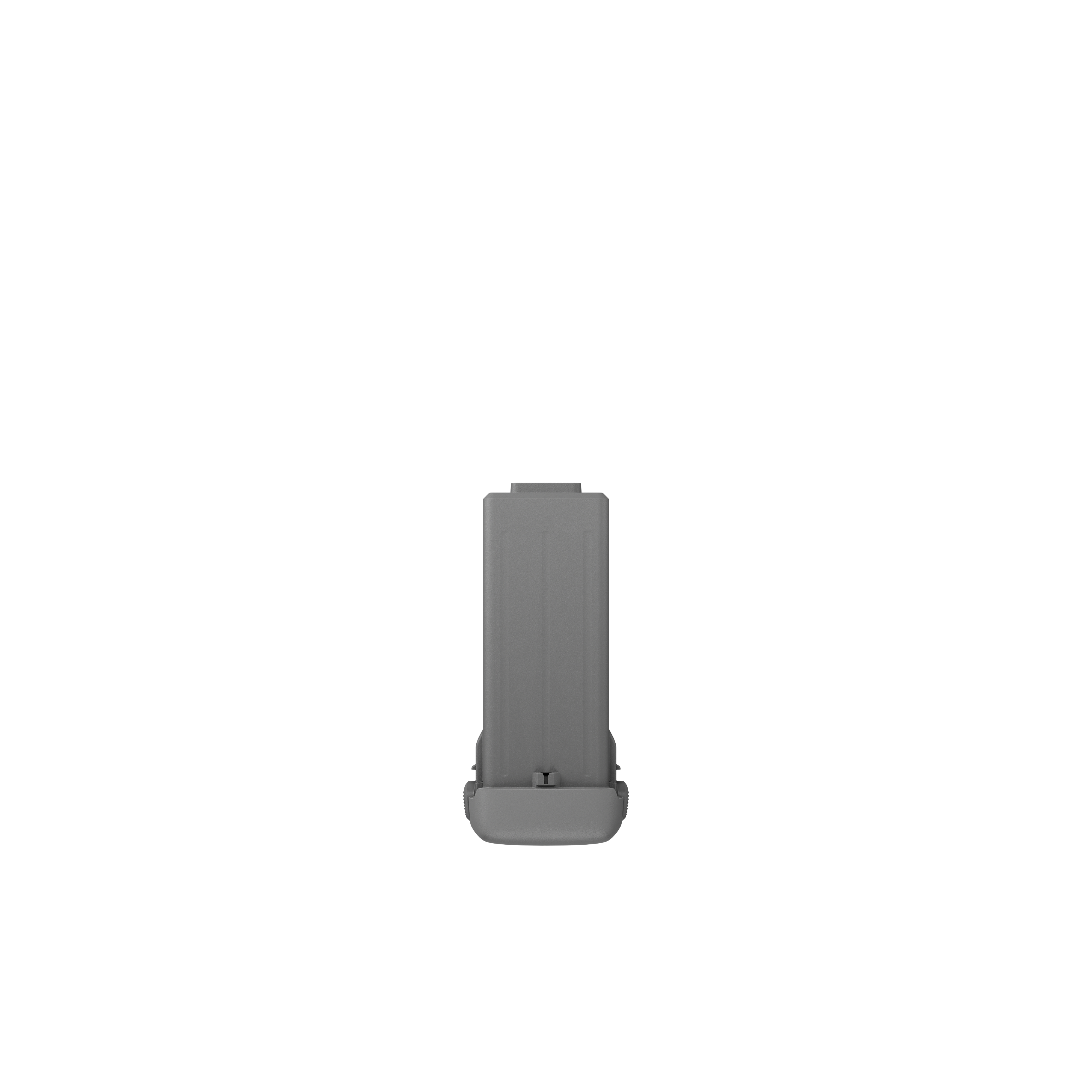 Eine graue rechteckige Batterie mit vertikalen Rillen und einem unteren Anschluss.