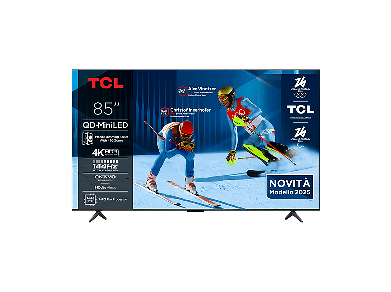 TCL 85C6K TV QD-MINI LED, SMART TV, 85 ", QD-Mini Processore AiPQ Pro, Black, Classe D