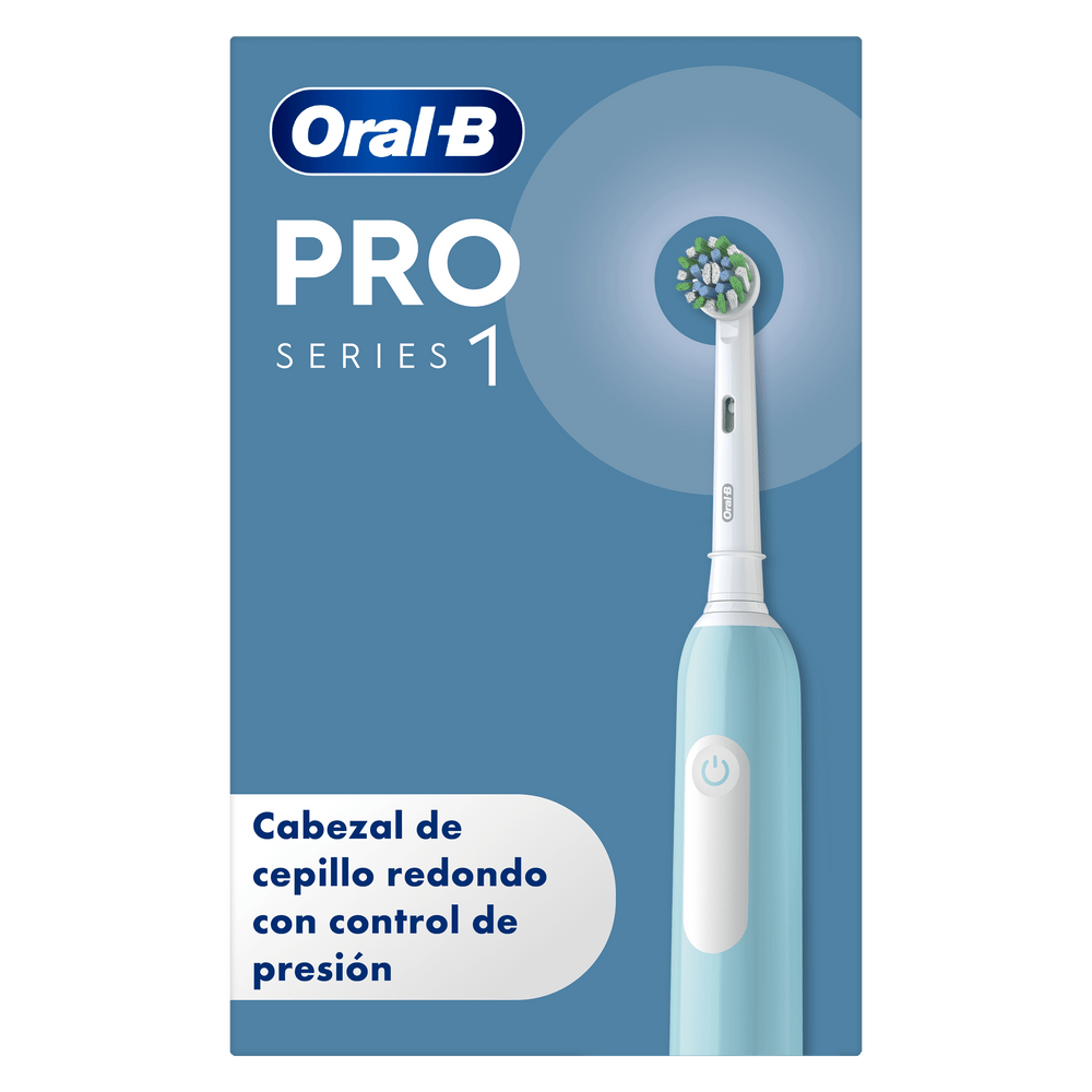 Cepillo de dientes Oral-B Pro Series 1 azul claro con cabezal redondo.