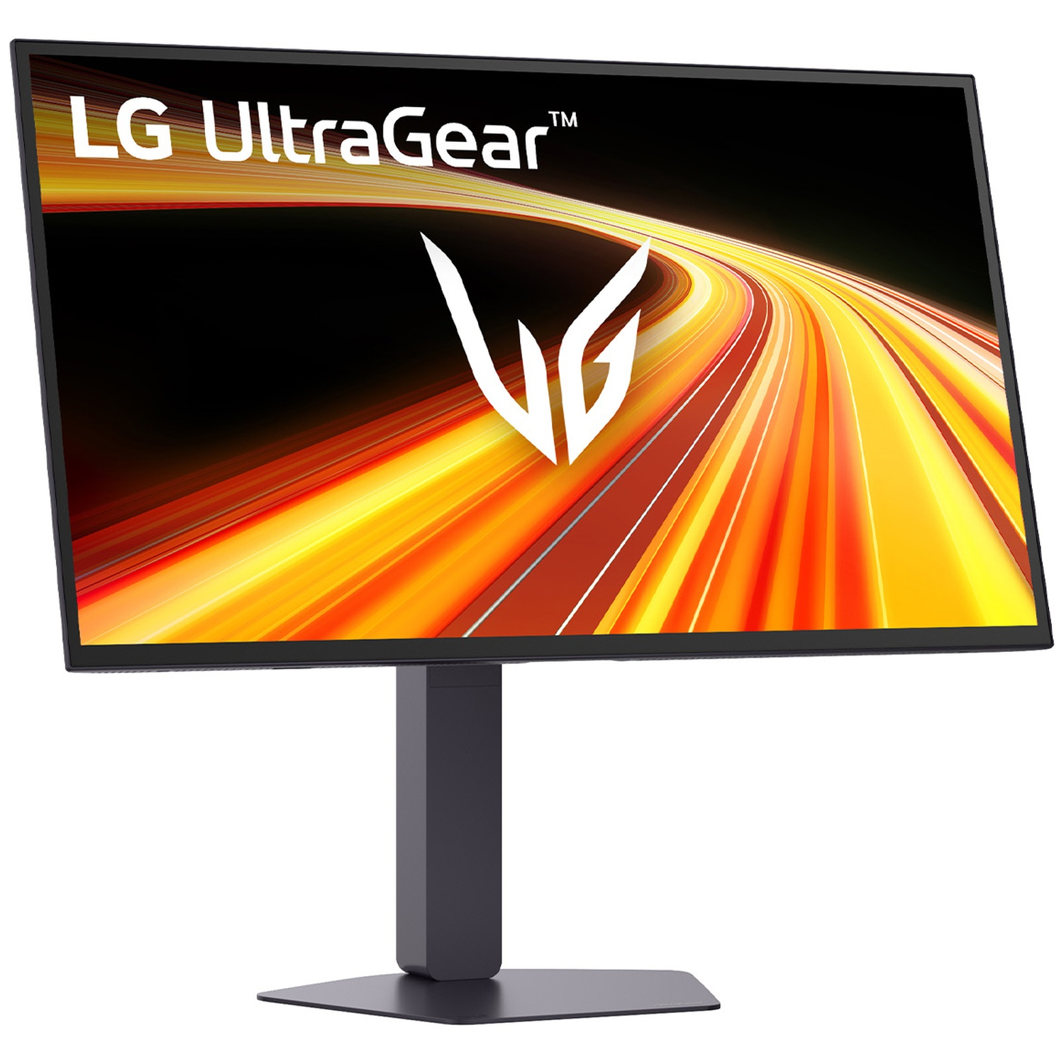 An LG UltraGear monitor displaying an abstract, colorful background graphic.