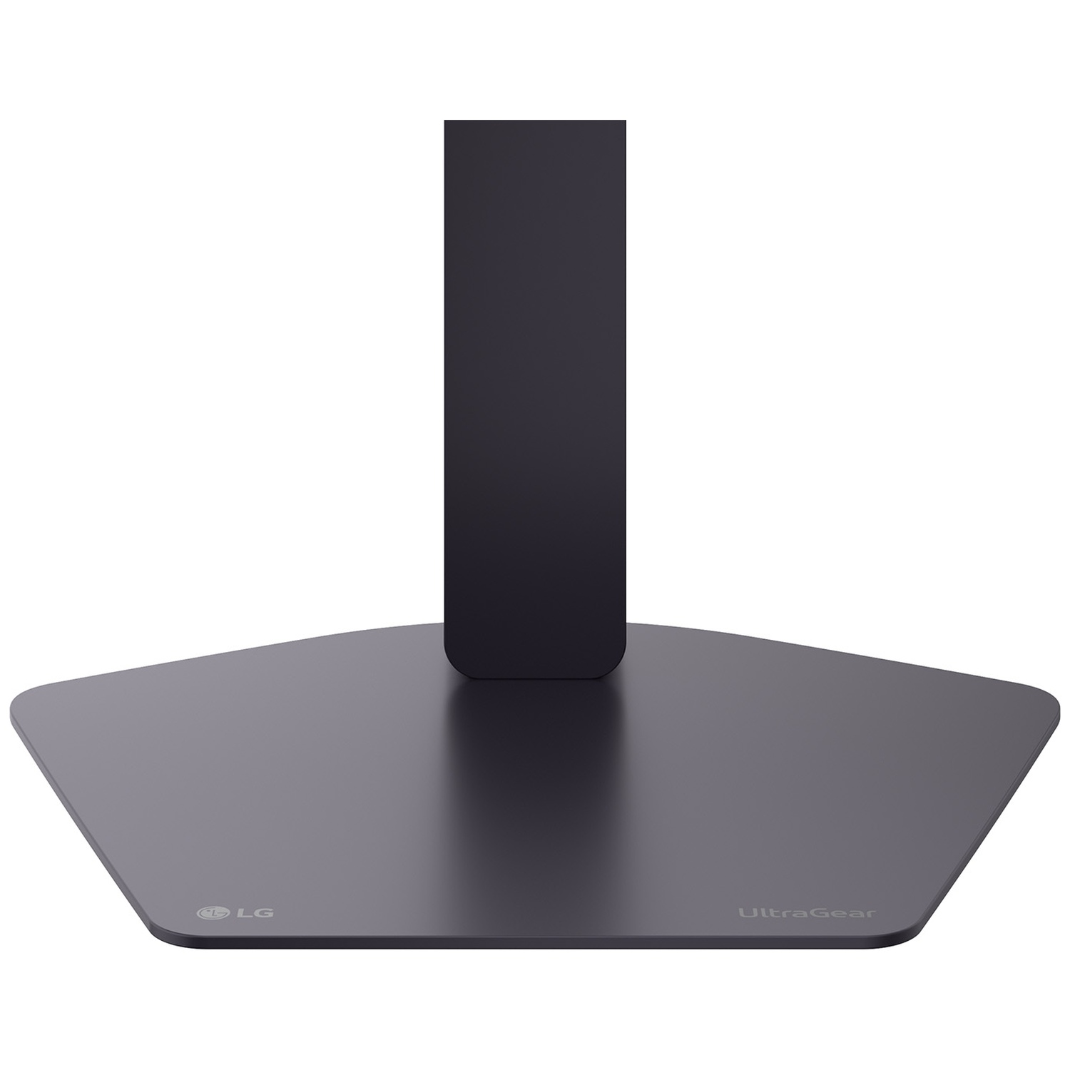 A dark monitor stand base with LG and UltraGear logos.