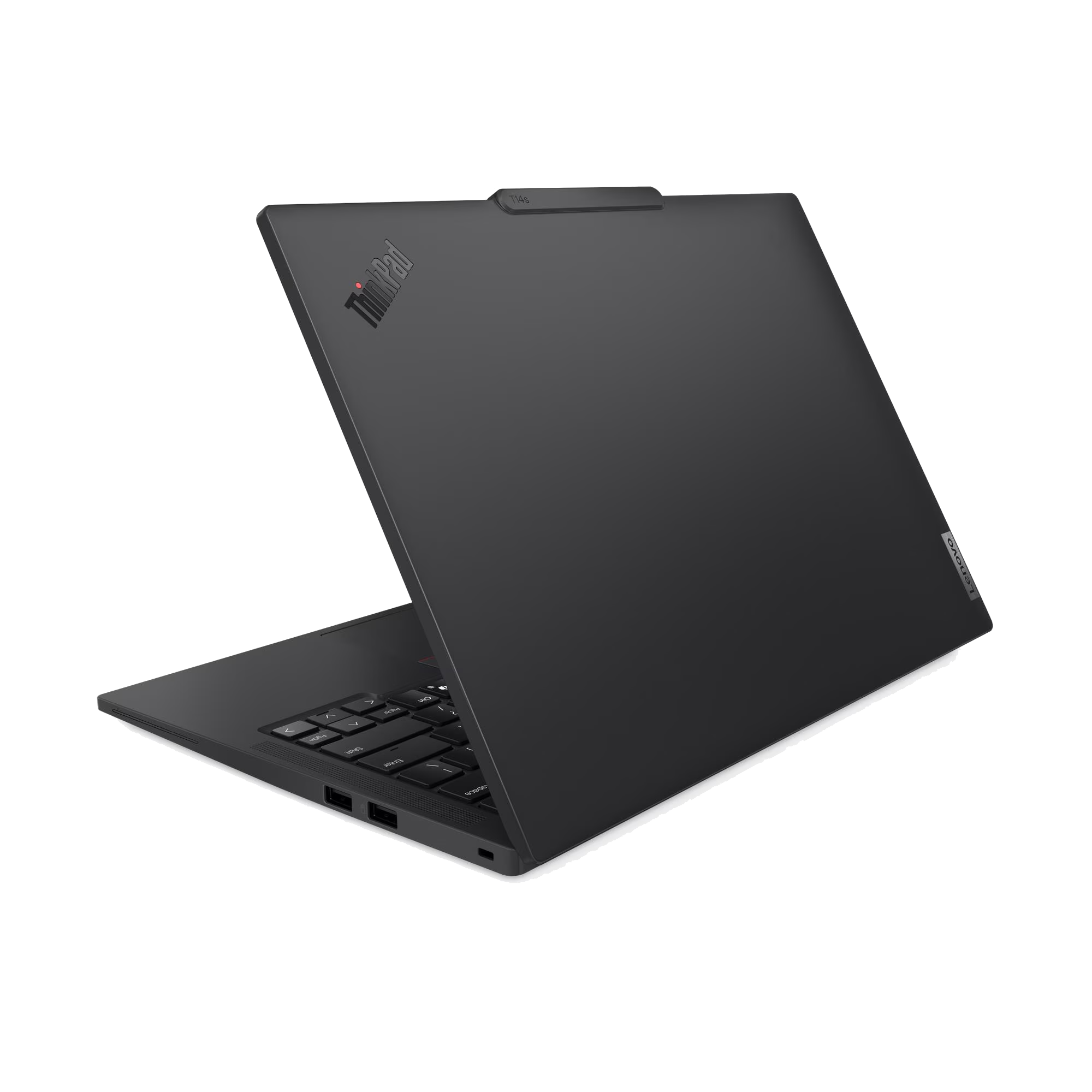 Un portátil negro cerrado con el logo de ThinkPad.