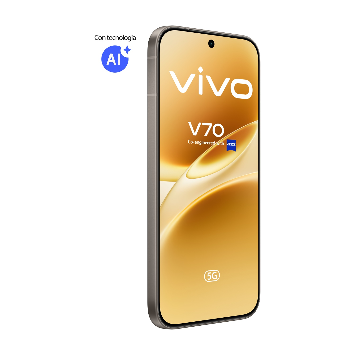 Uno smartphone Vivo V70 con tecnologia AI e 5G.