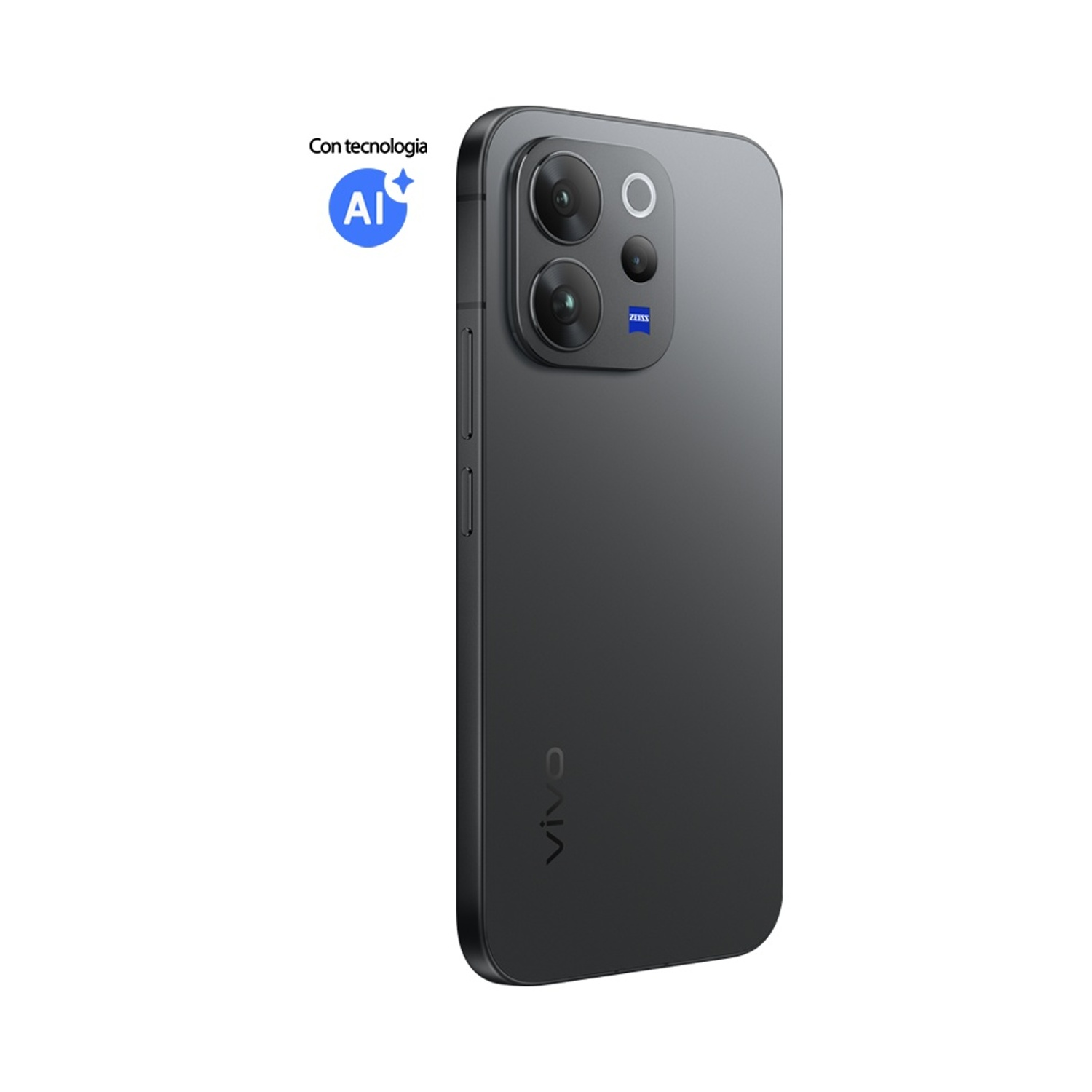 Uno smartphone nero con tre fotocamere e il logo Vivo.