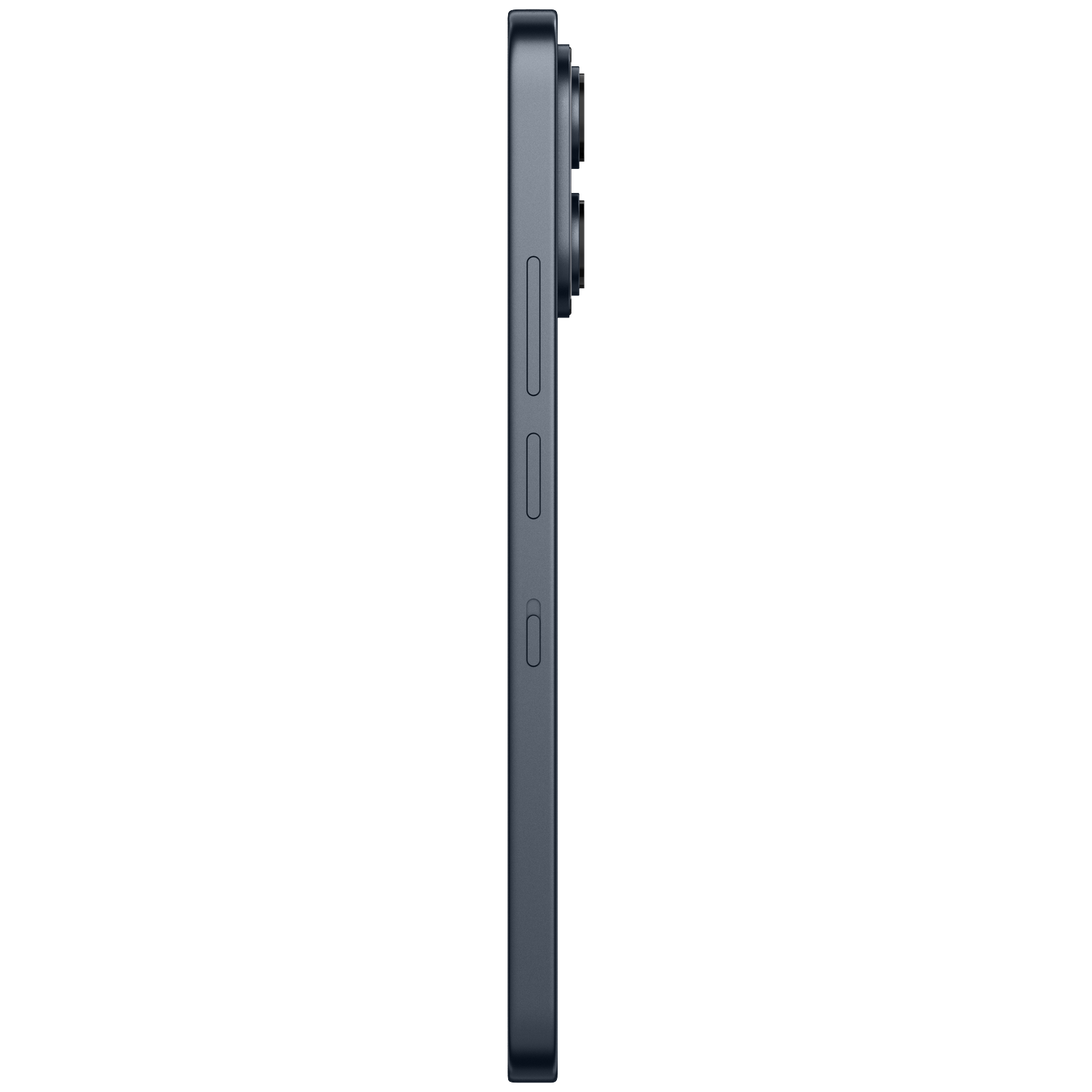 Donkergrijs smartphone in profiel met cameralenzen rechtsboven.