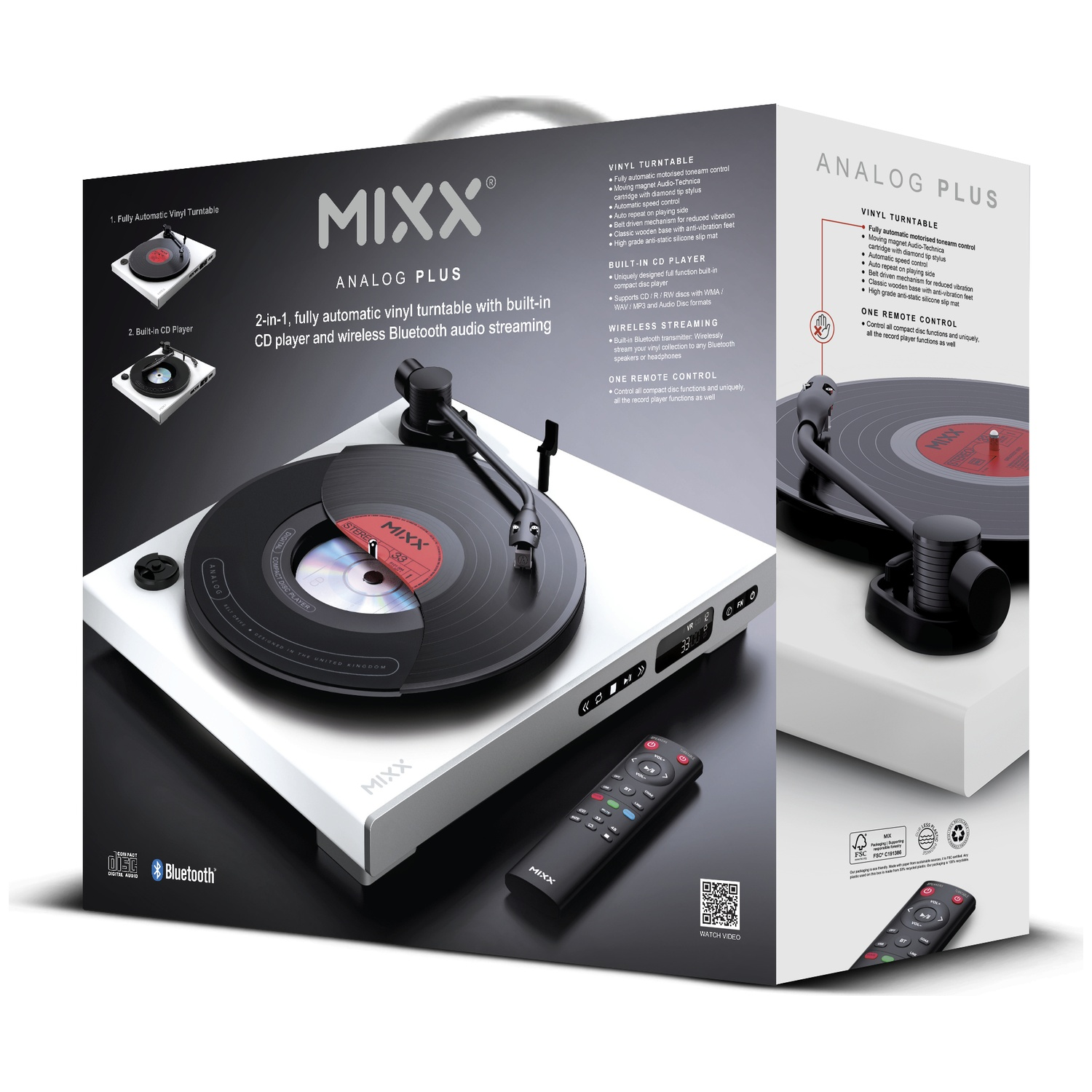 MIXX Analog Plus platenspeler met CD-speler en Bluetooth-streaming.